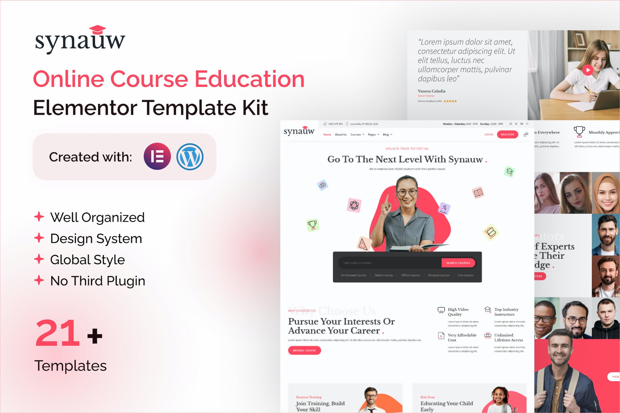 Synauw - Online Course Education Elementor Pro Template Kit template kit cover image
