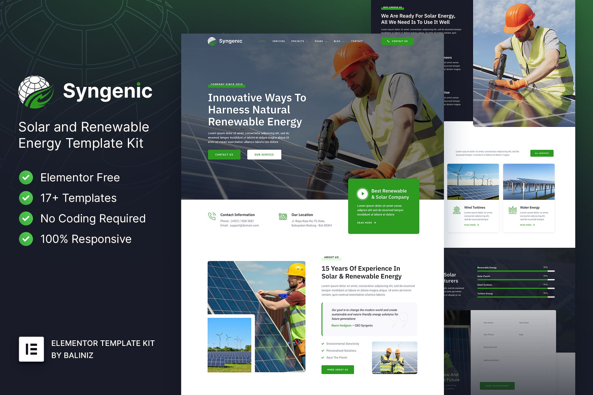 Syngenic - Solar & Renewable Energy Elementor Template Kit template kit cover image