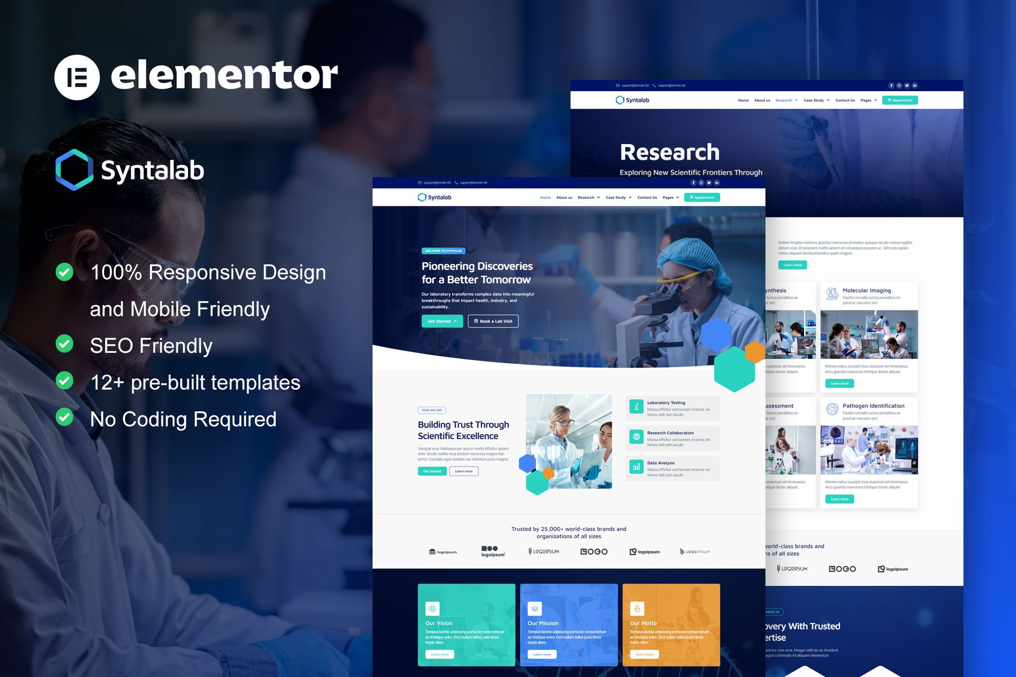 SyntaLab - Science Research & Laboratory Elementor Template Kit template kit cover image