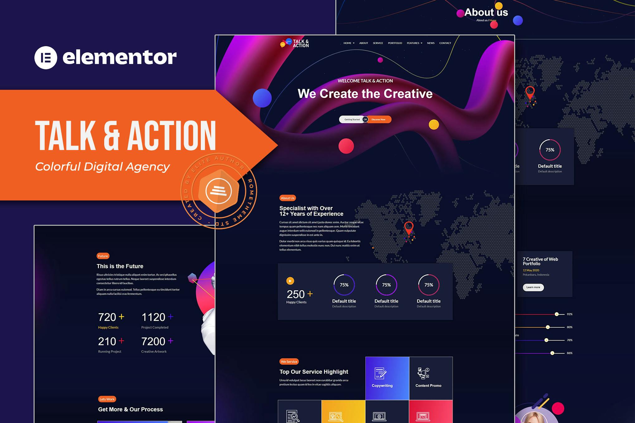 Talk & Action - Colorful Digital Agency Elementor Template Kit template kit cover image