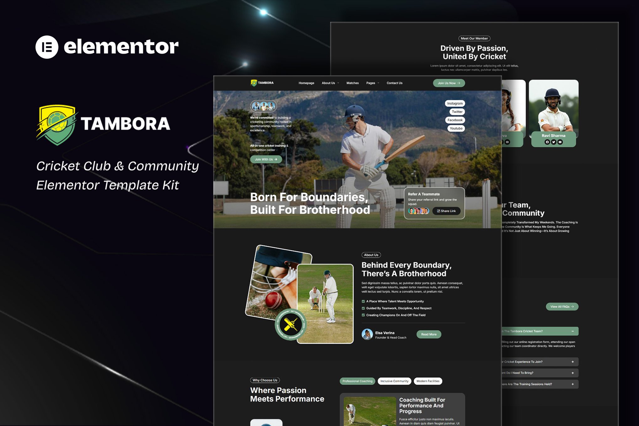 Tambora - Cricket Club & Community Elementor Template Kit template kit cover image