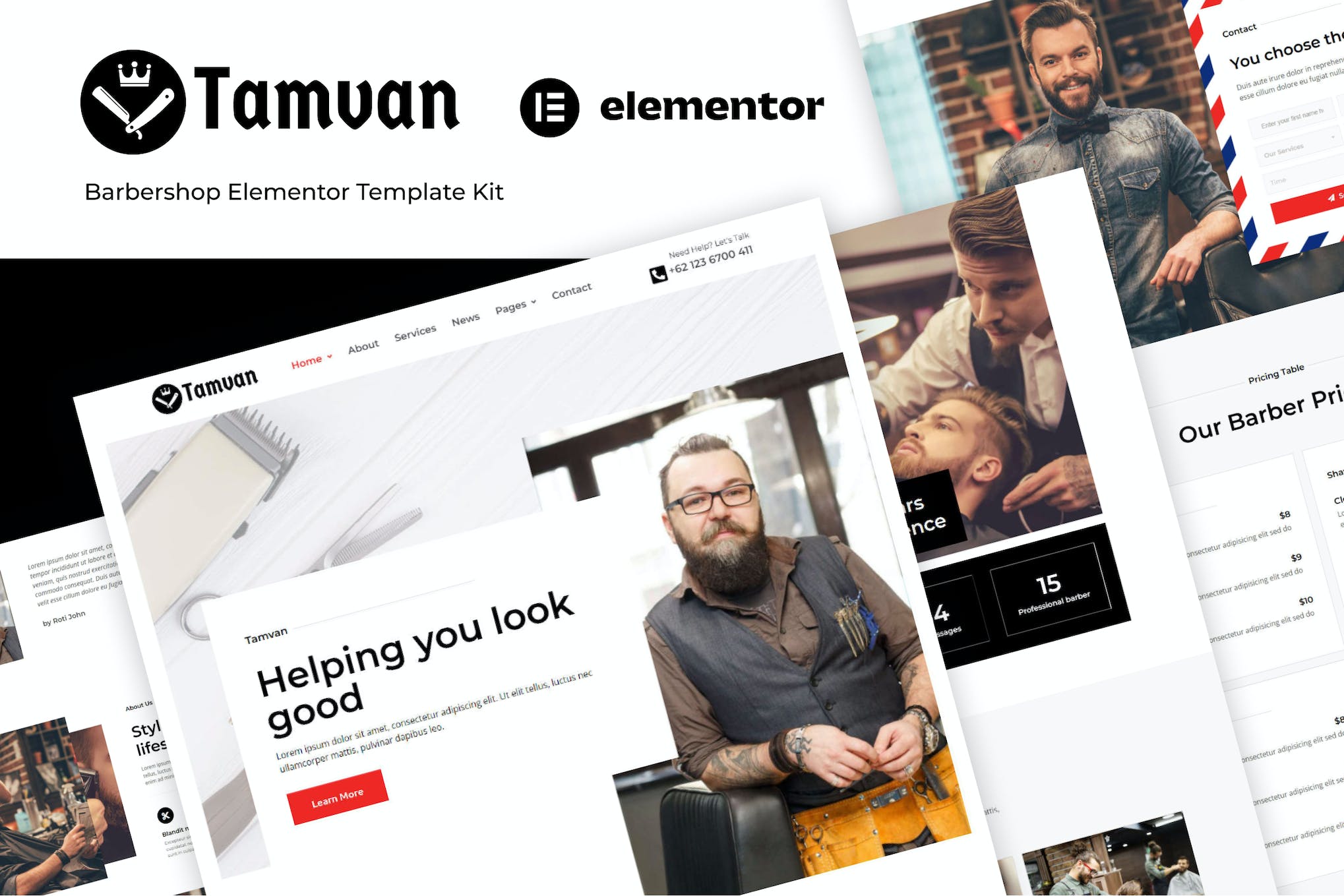 Tamvan - Barbershop Elementor Template Kit template kit cover image