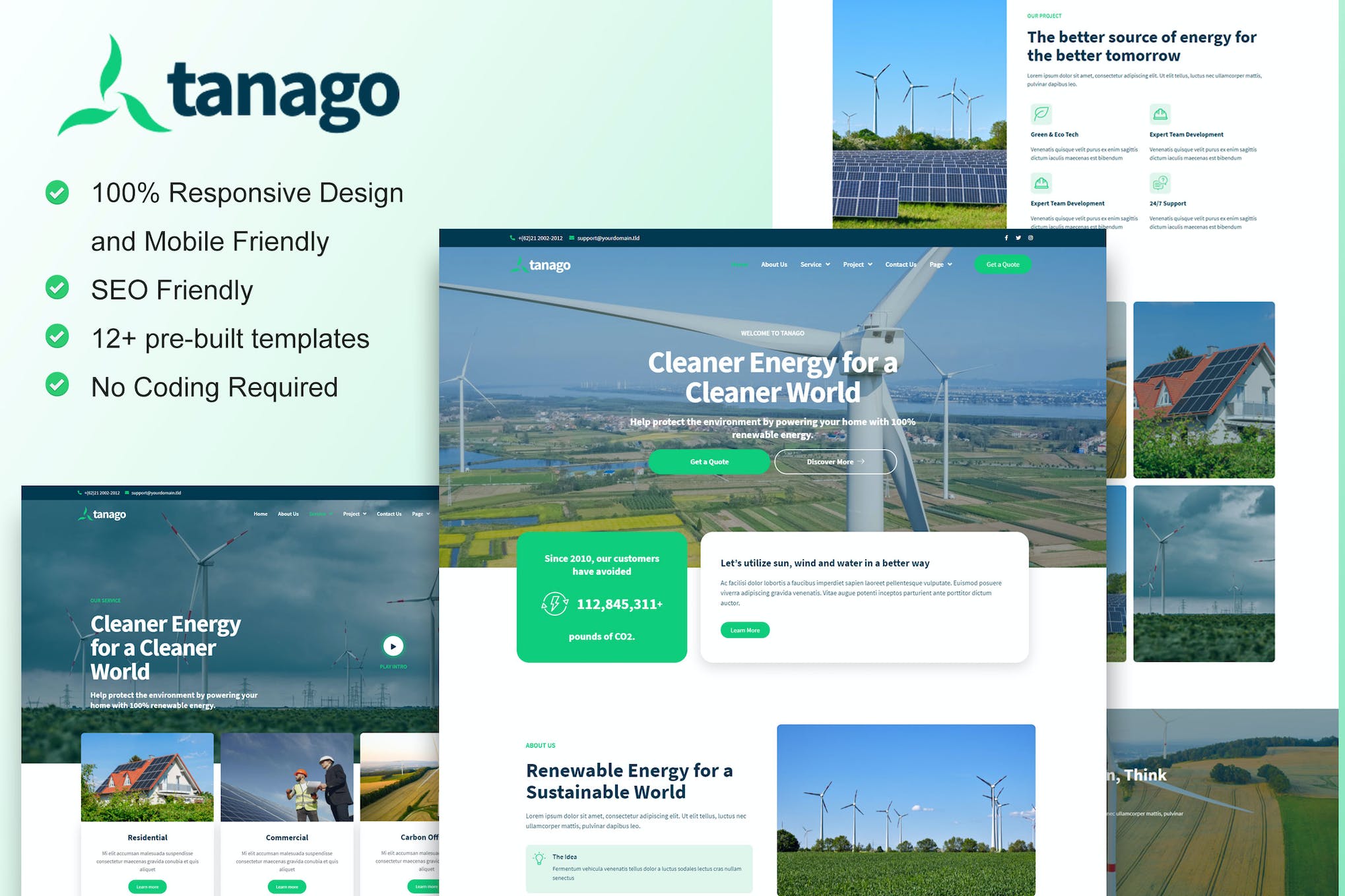 Tanago - Green Renewable Energy Elementor Template Kit template kit cover image