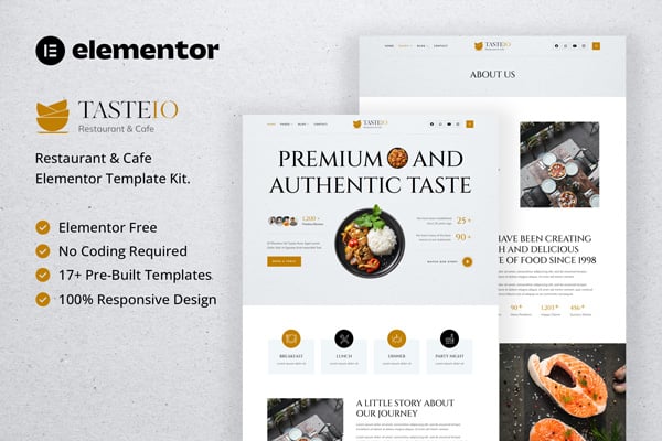 Tasteio - Restaurant & Cafe Elementor Template Kit template kit cover image