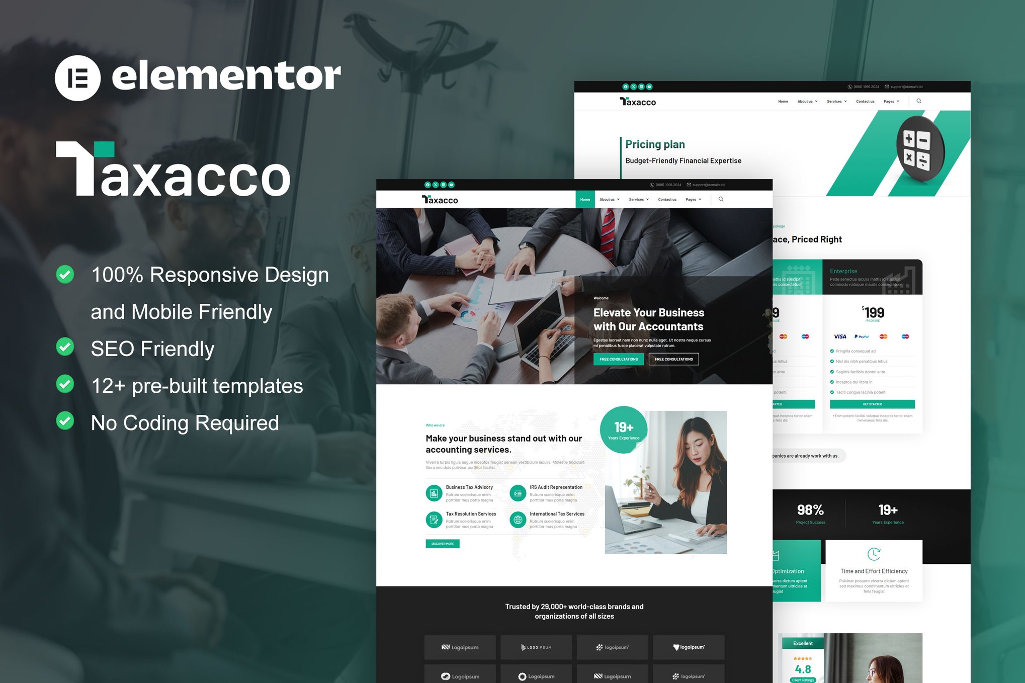 Taxacco - Accounting Firm Elementor Pro Template Kit template kit cover image