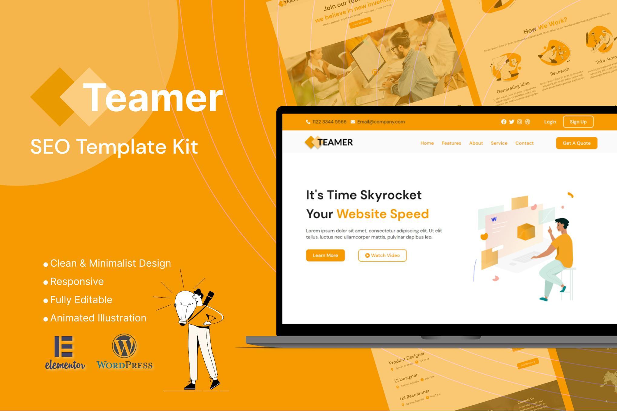 Teamer - SEO Marketing Elementor Template Kit template kit cover image