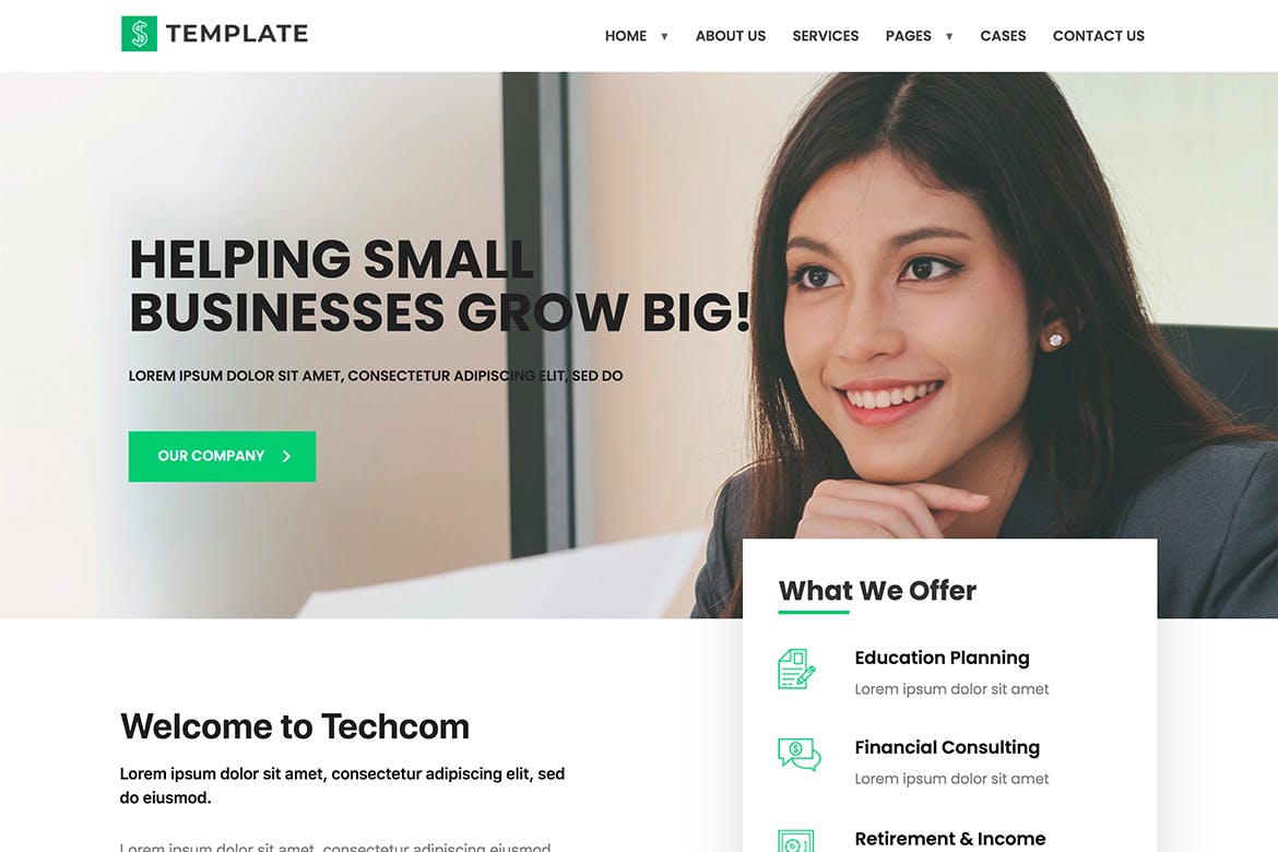 Techcom - Investment Consulting Elementor Template Kit template kit cover image