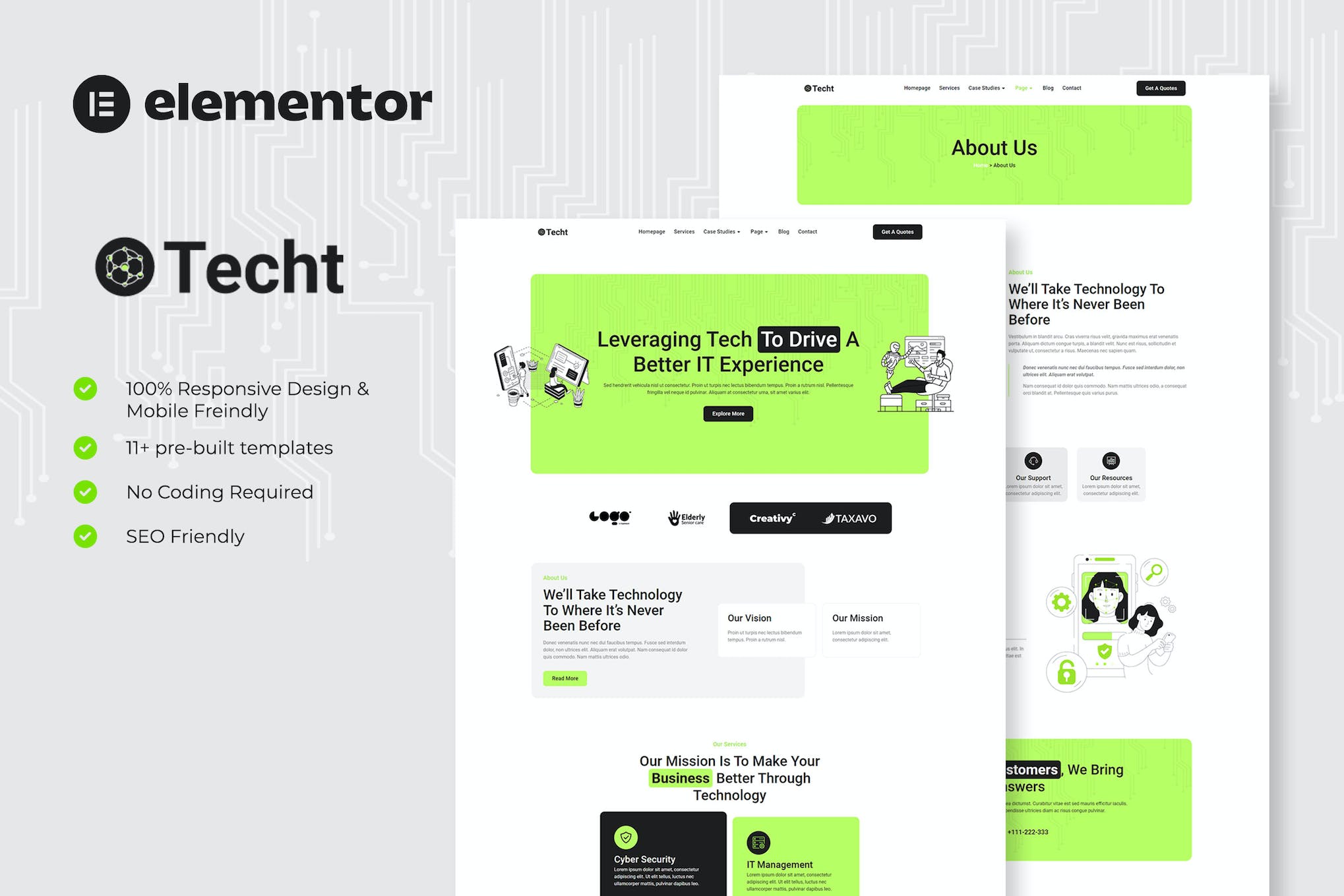 Techt - IT Solutions & Services Company Elementor Template Kit template kit cover image