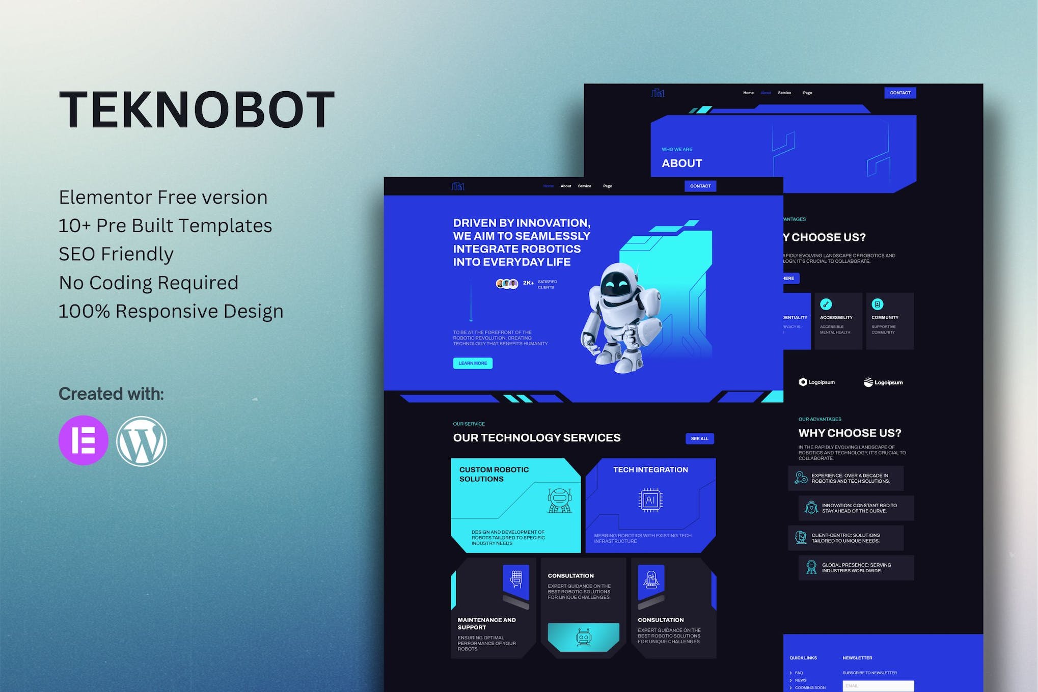 Teknobot - AI & Robotics Elementor Template Kit template kit cover image