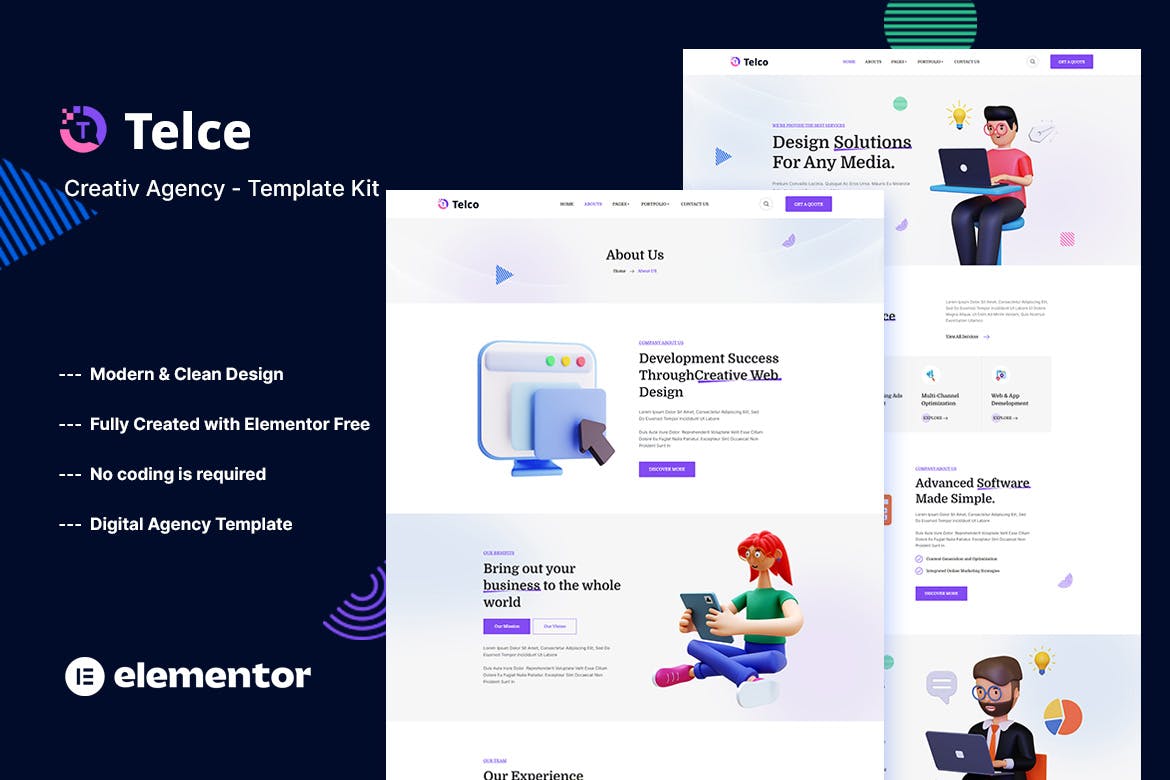 Telce - Creative Agency Elementor Template Kit template kit cover image