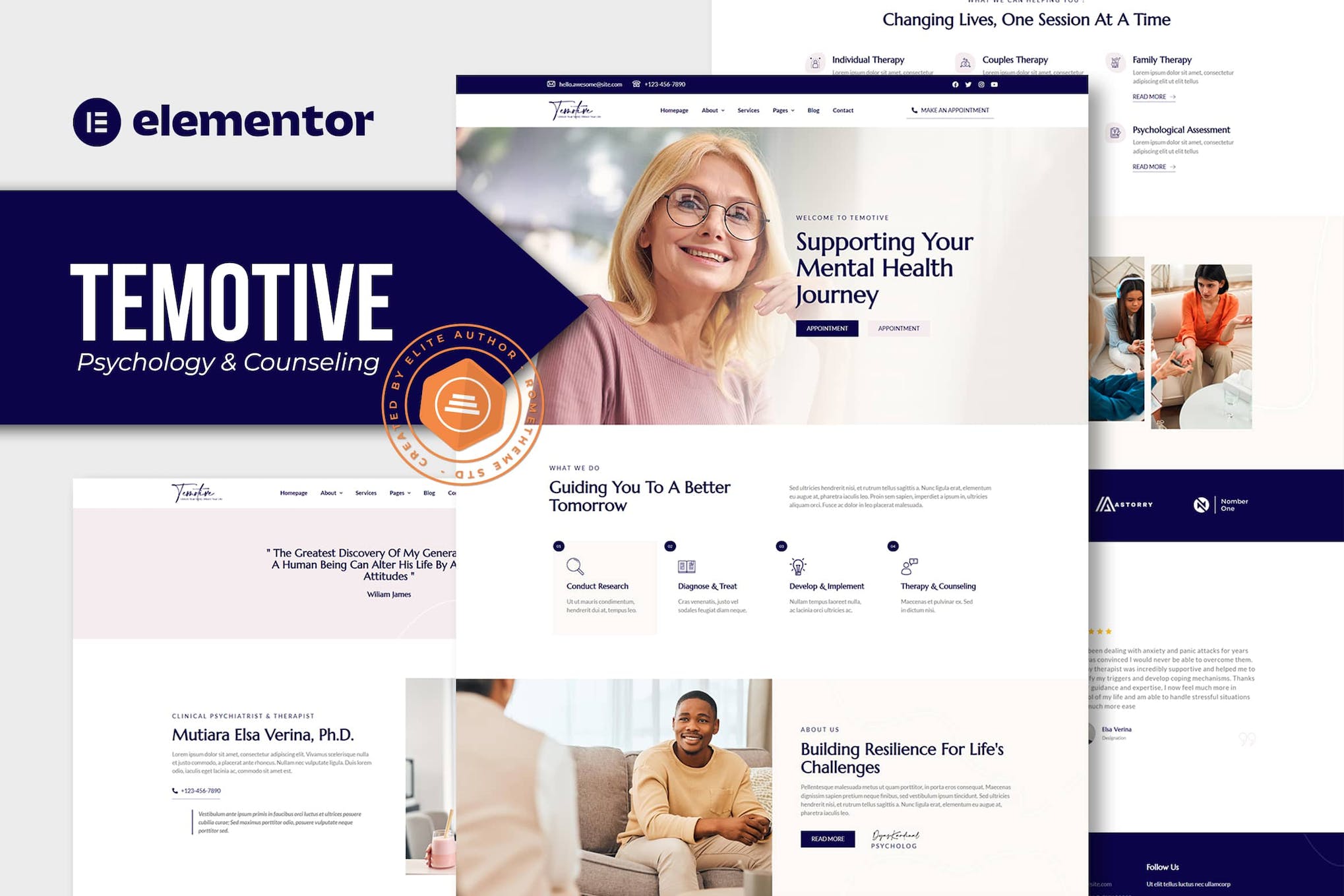 Temotive – Psychology & Counseling Elementor Template Kit template kit cover image