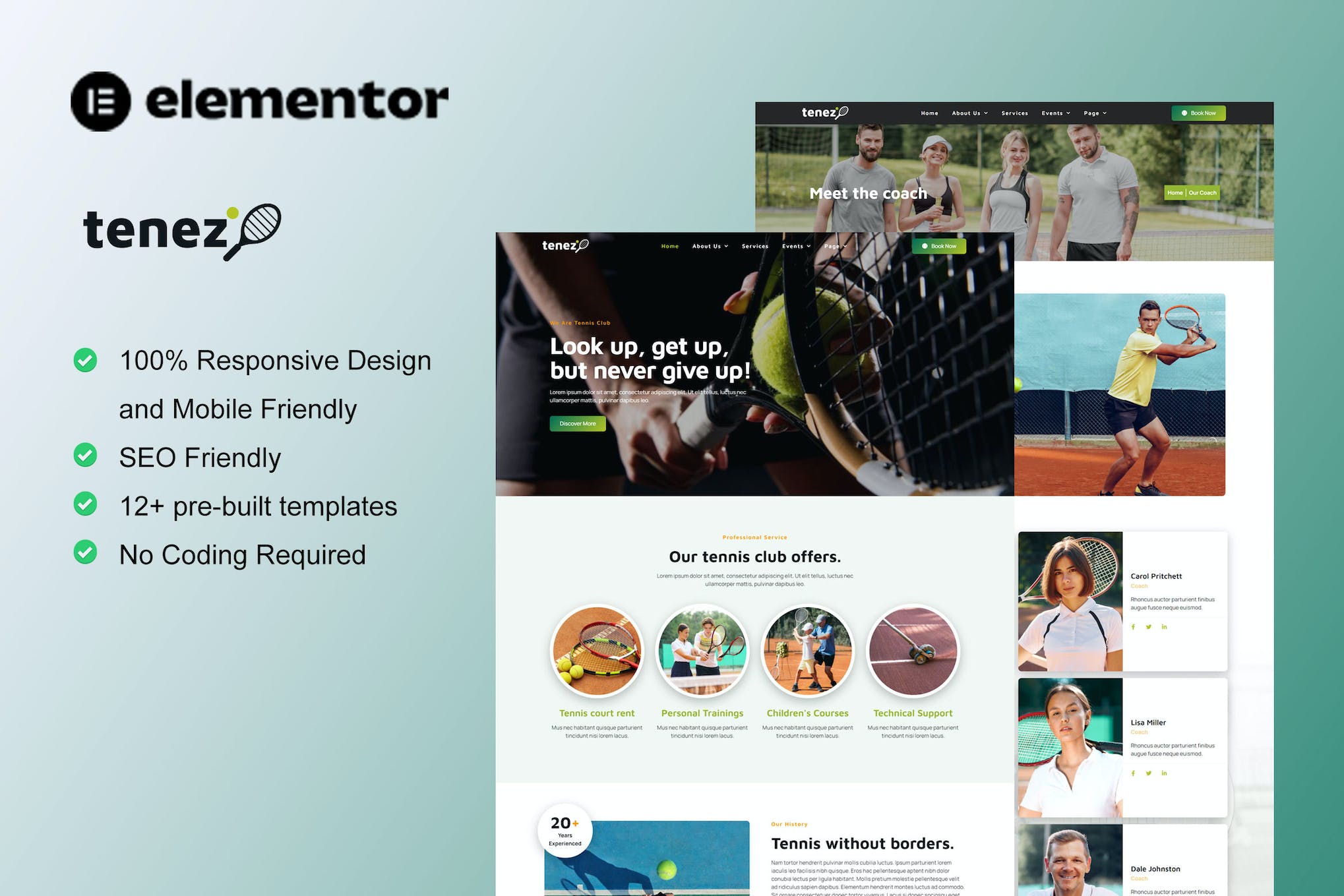 Tenez - Tennis School & Club Elementor Template Kit template kit cover image