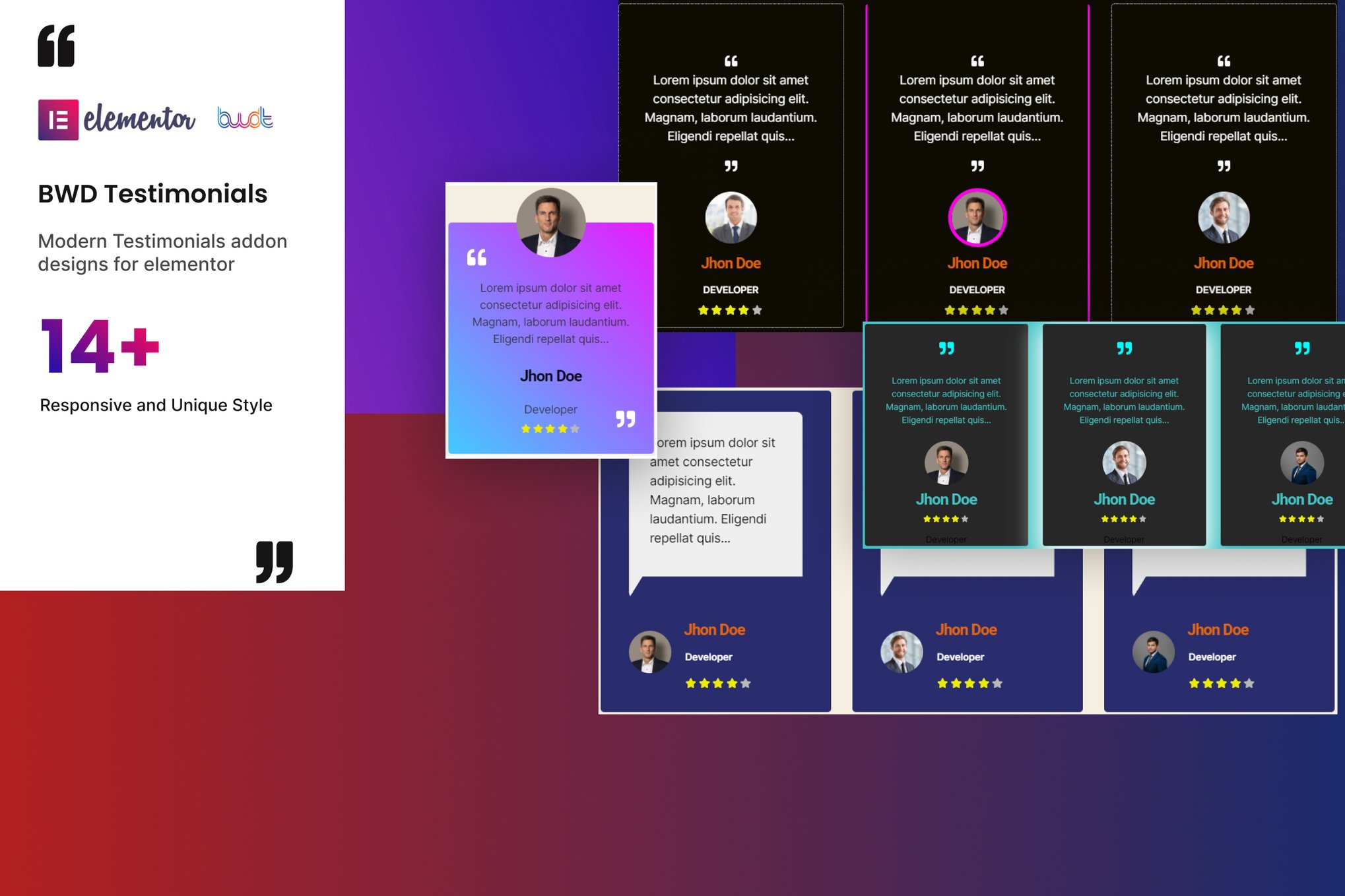 Testimonials addon for elementor plugin cover image