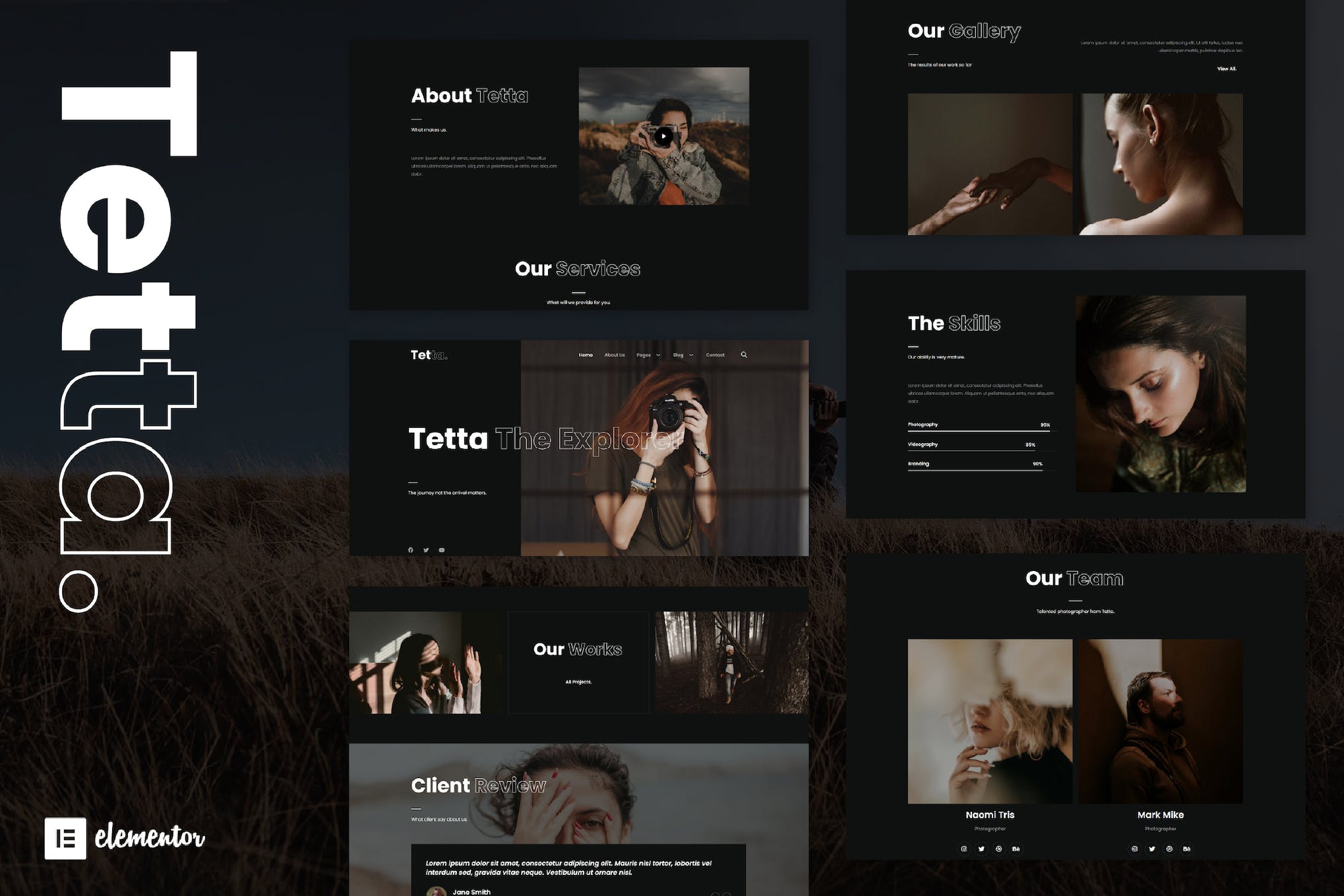 Tetta - Photography & Portfolio Elementor Template Kit template kit cover image