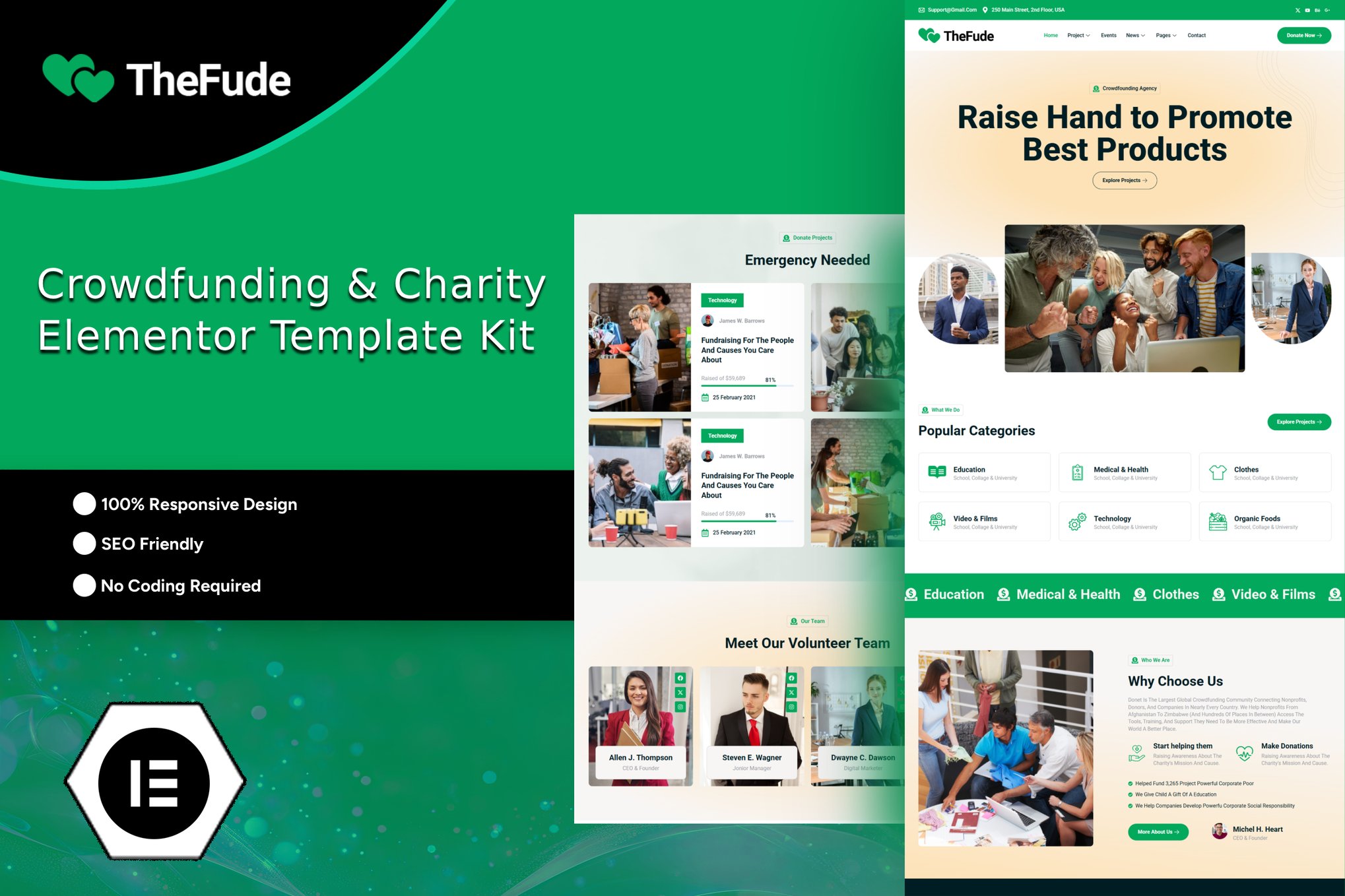 TheFude - Crowdfunding & Charity Elementor Template Kit template kit cover image