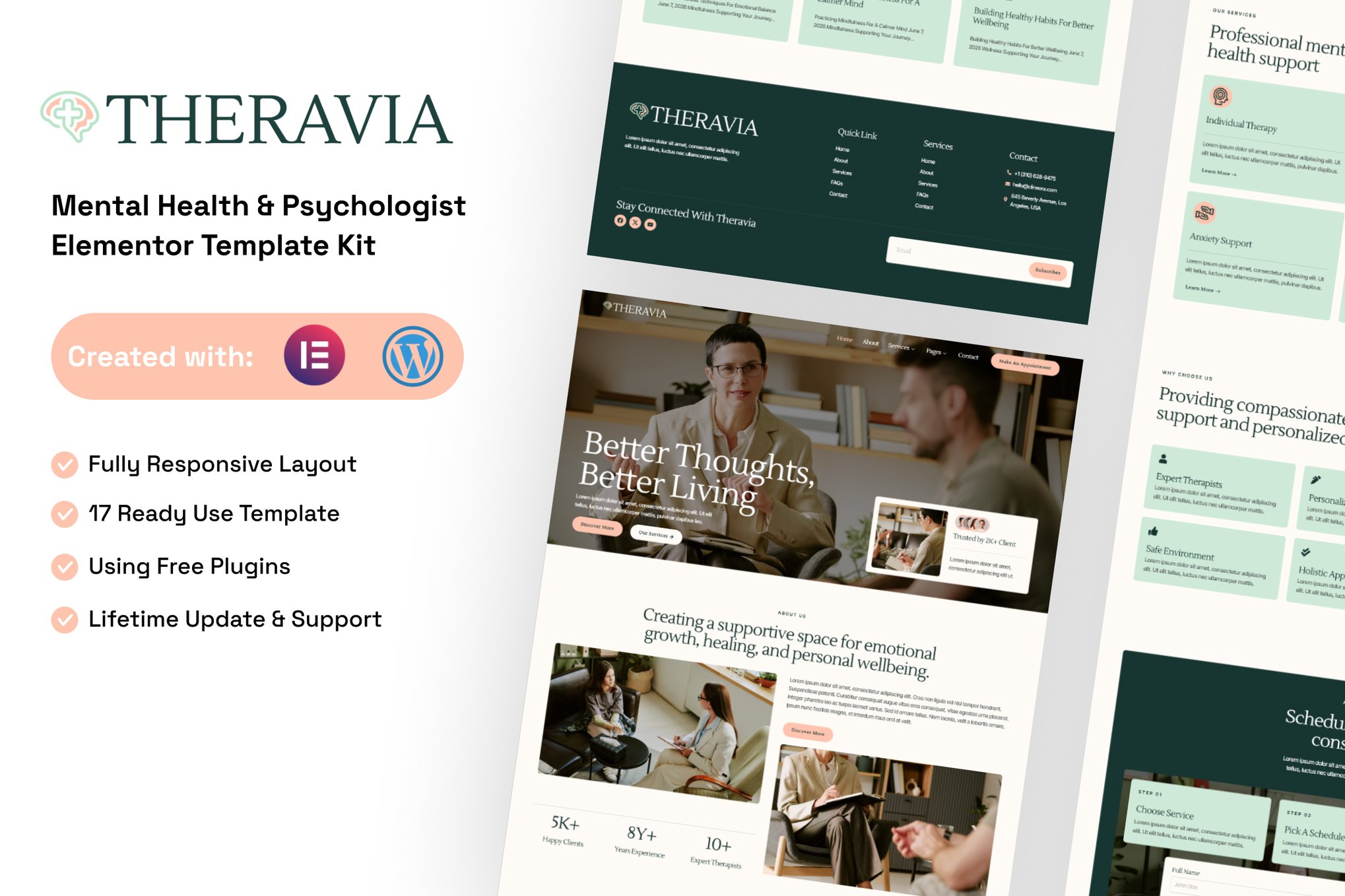 Theravia - Mental Health & Psychologist Elementor Template Kit template kit cover image