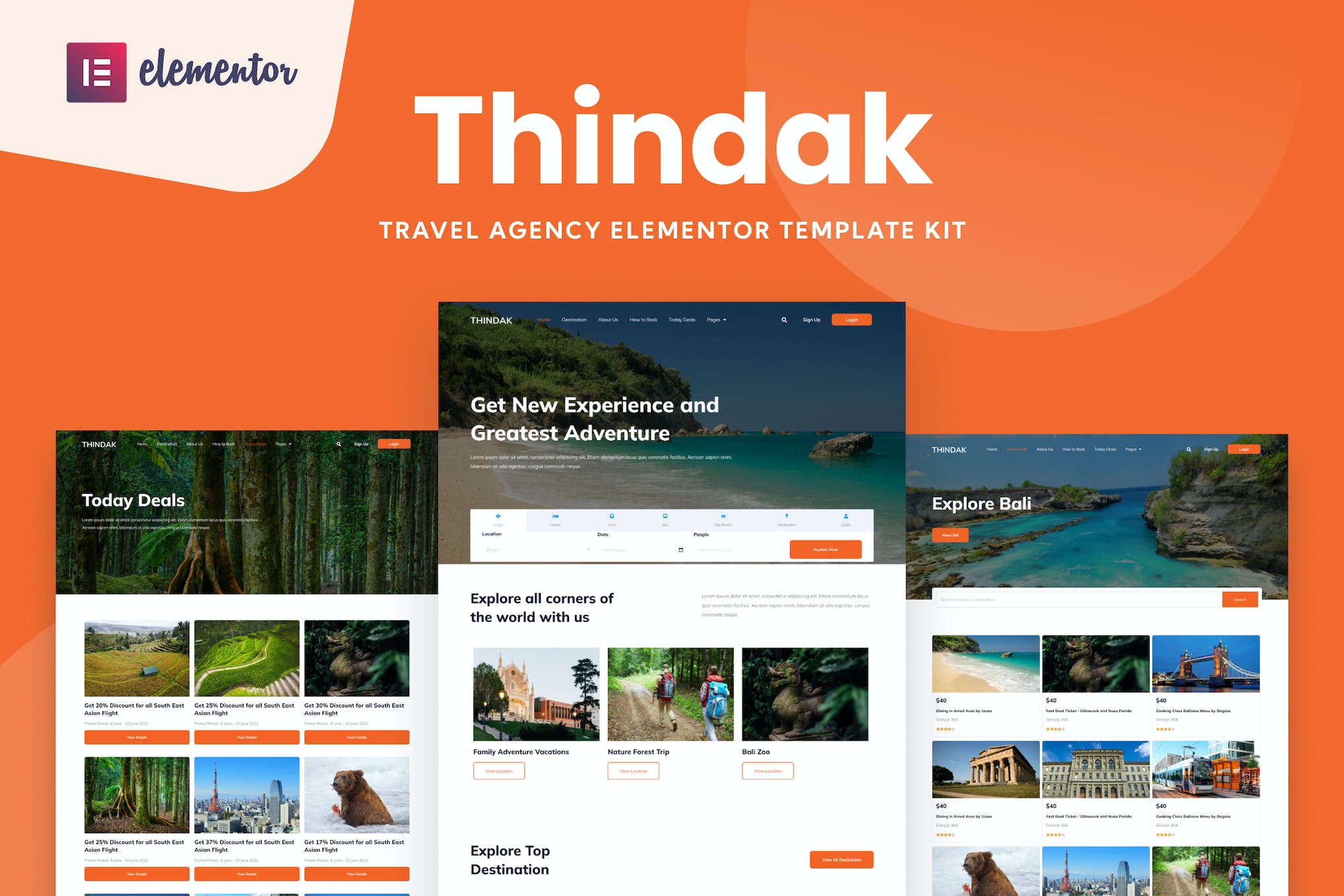 Thindak - Travel Agency Elementor Template Kit template kit cover image