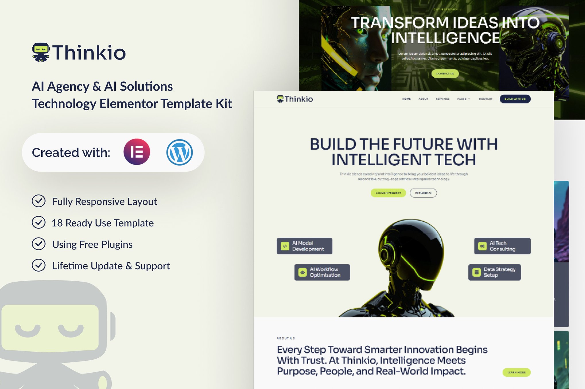 Thinkio - AI Agency & AI Solutions Technology Elementor Template Kit template kit cover image