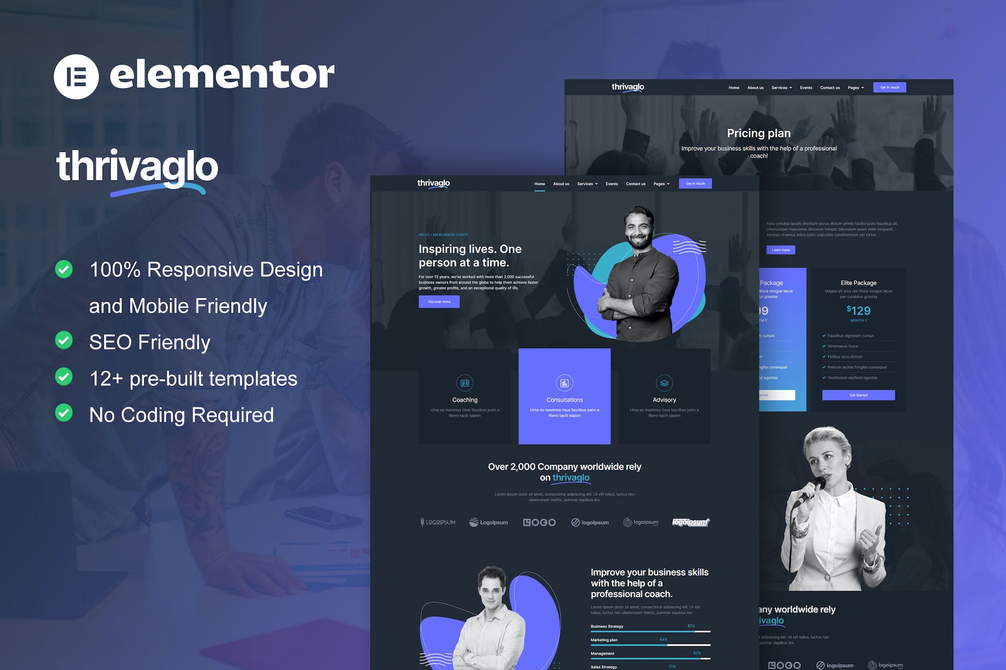 Thrivaglo - Business Coach Elementor Template Kit template kit cover image