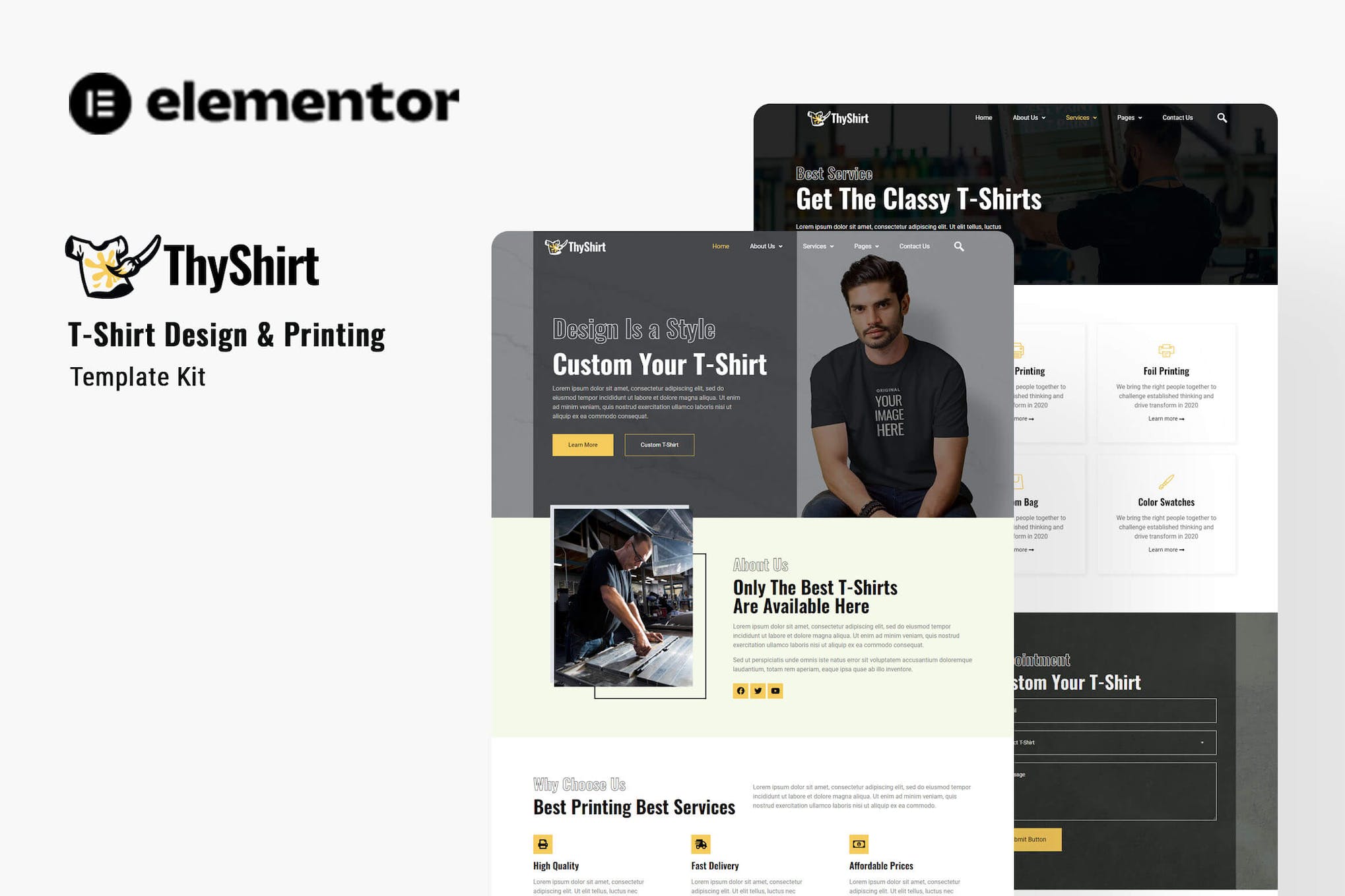 Thyshirt - TShirt Design and Printing Elementor Template Kit template kit cover image