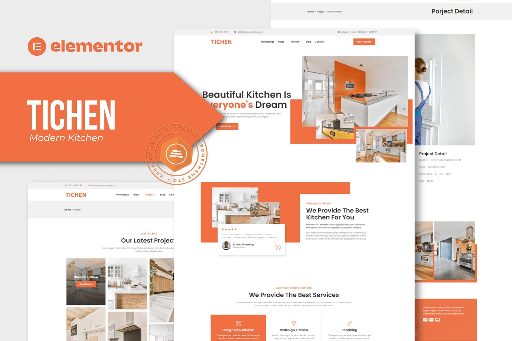 Tichen - Modern Kitchen Elementor Template Kit template kit cover image