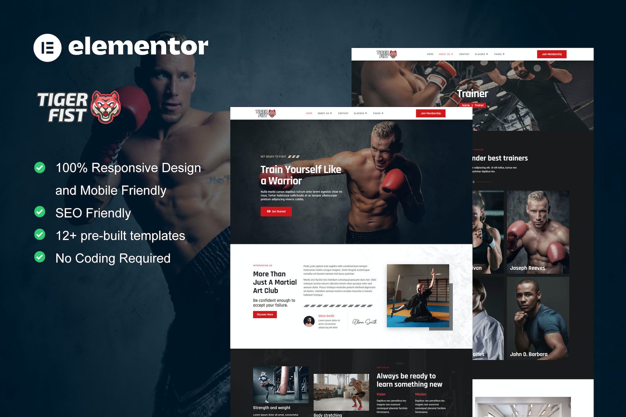 TigerFist - Martial Arts Elementor Template Kit template kit cover image