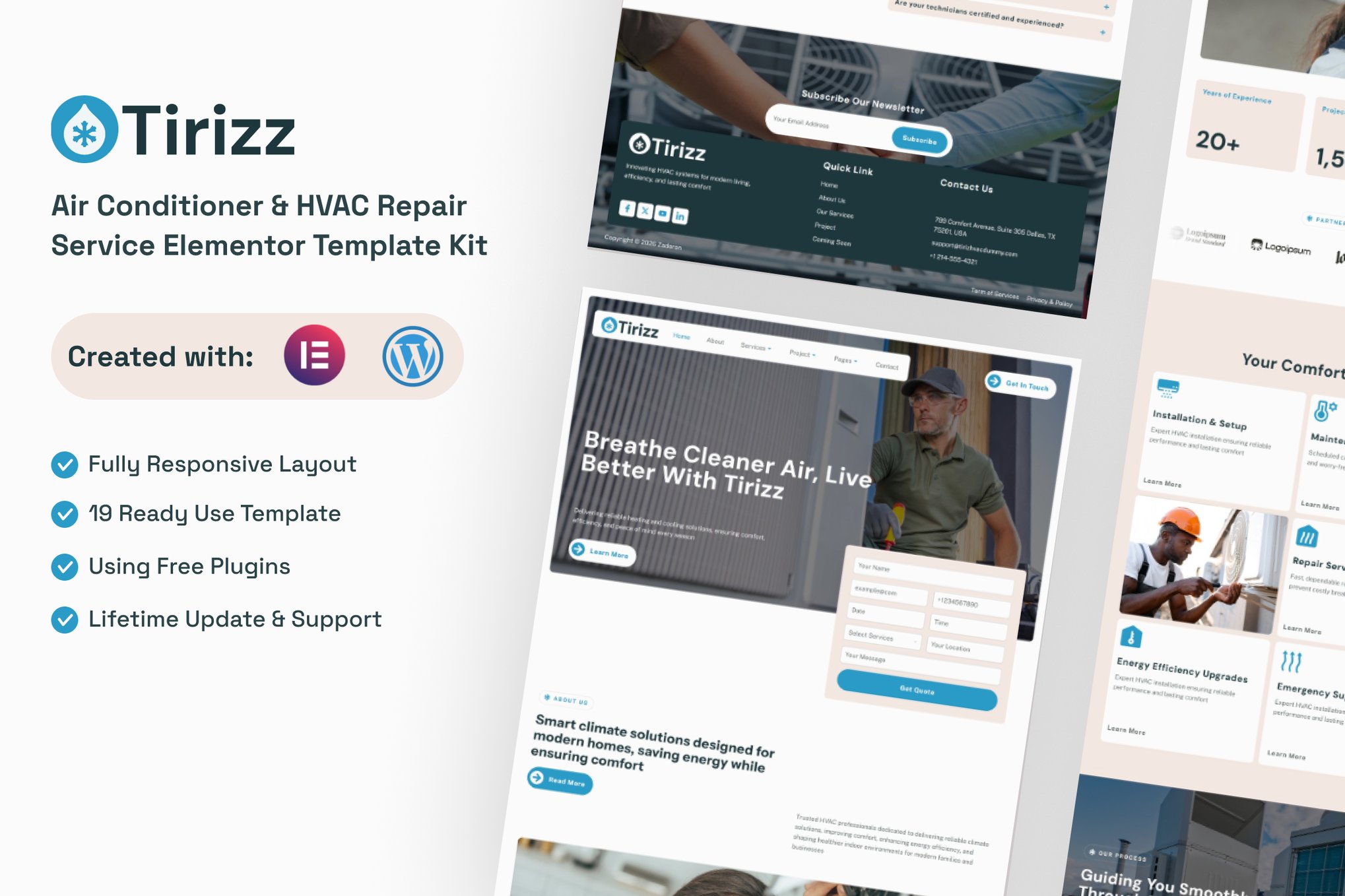 Tirizz - Air Conditioner & HVAC Repair Service Elementor Template Kit template kit cover image
