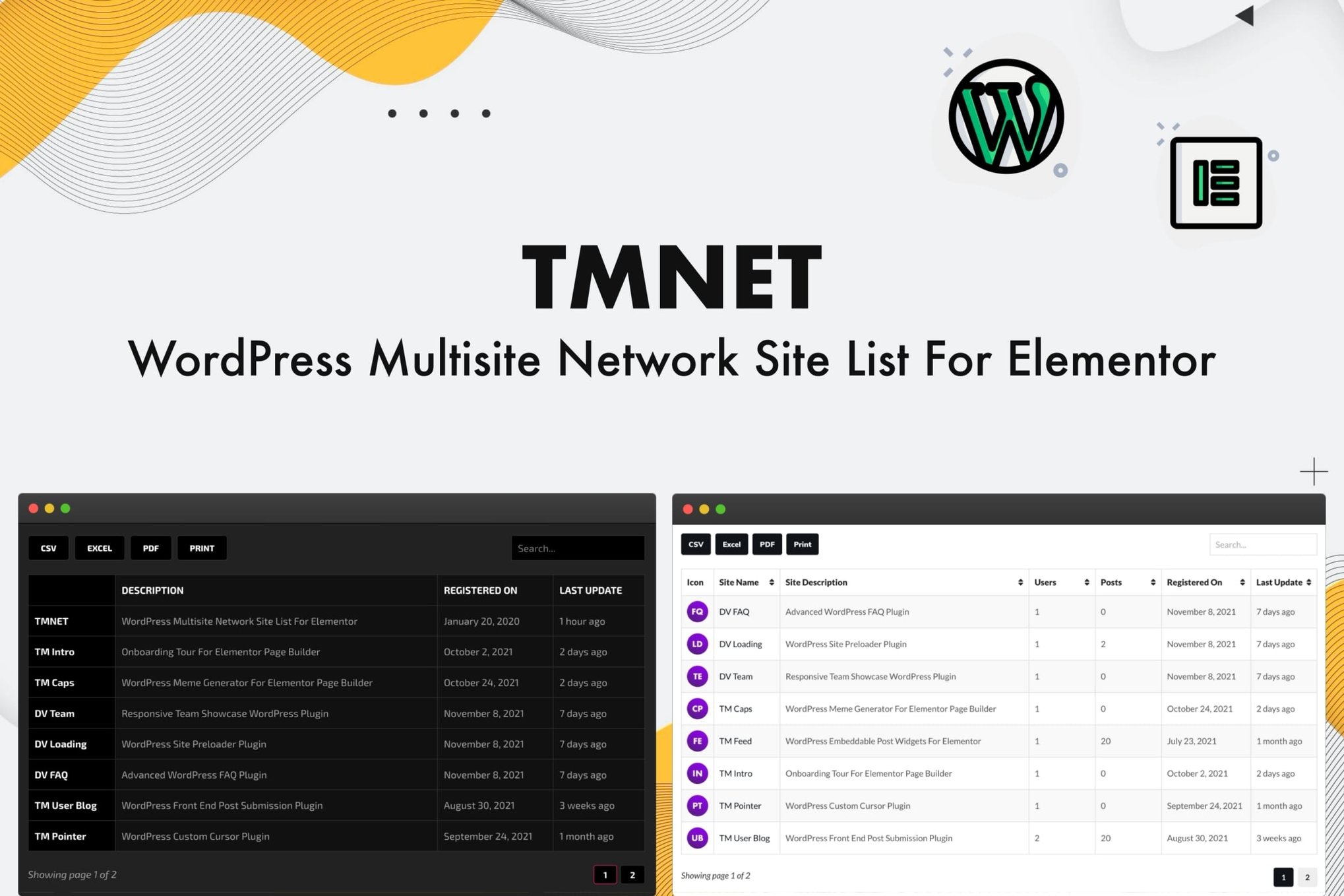 TMNET WordPress Multisite Site List For Elementor plugin cover image