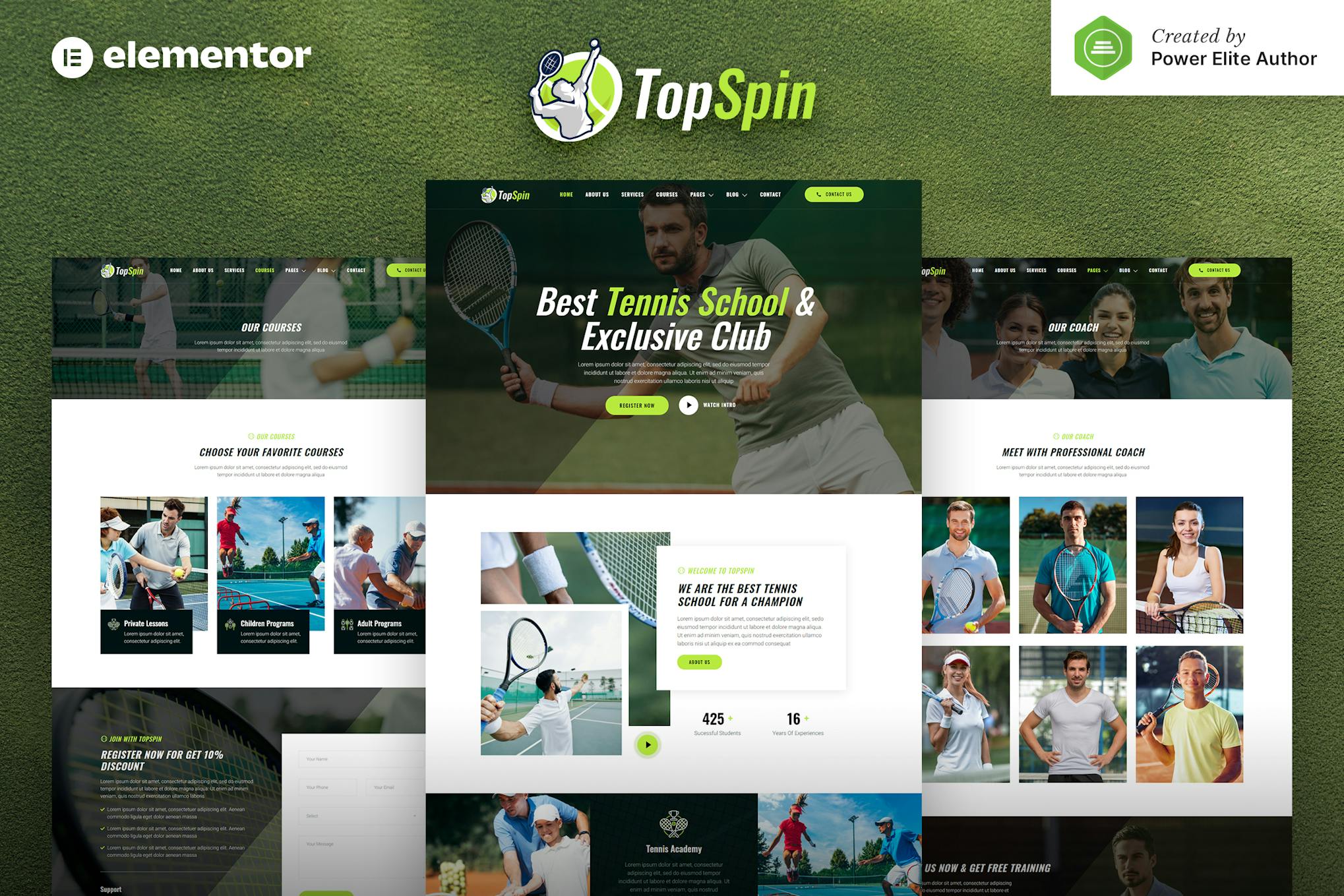 TopSpin – Tennis School & Sports Club Elementor Template Kit template kit cover image