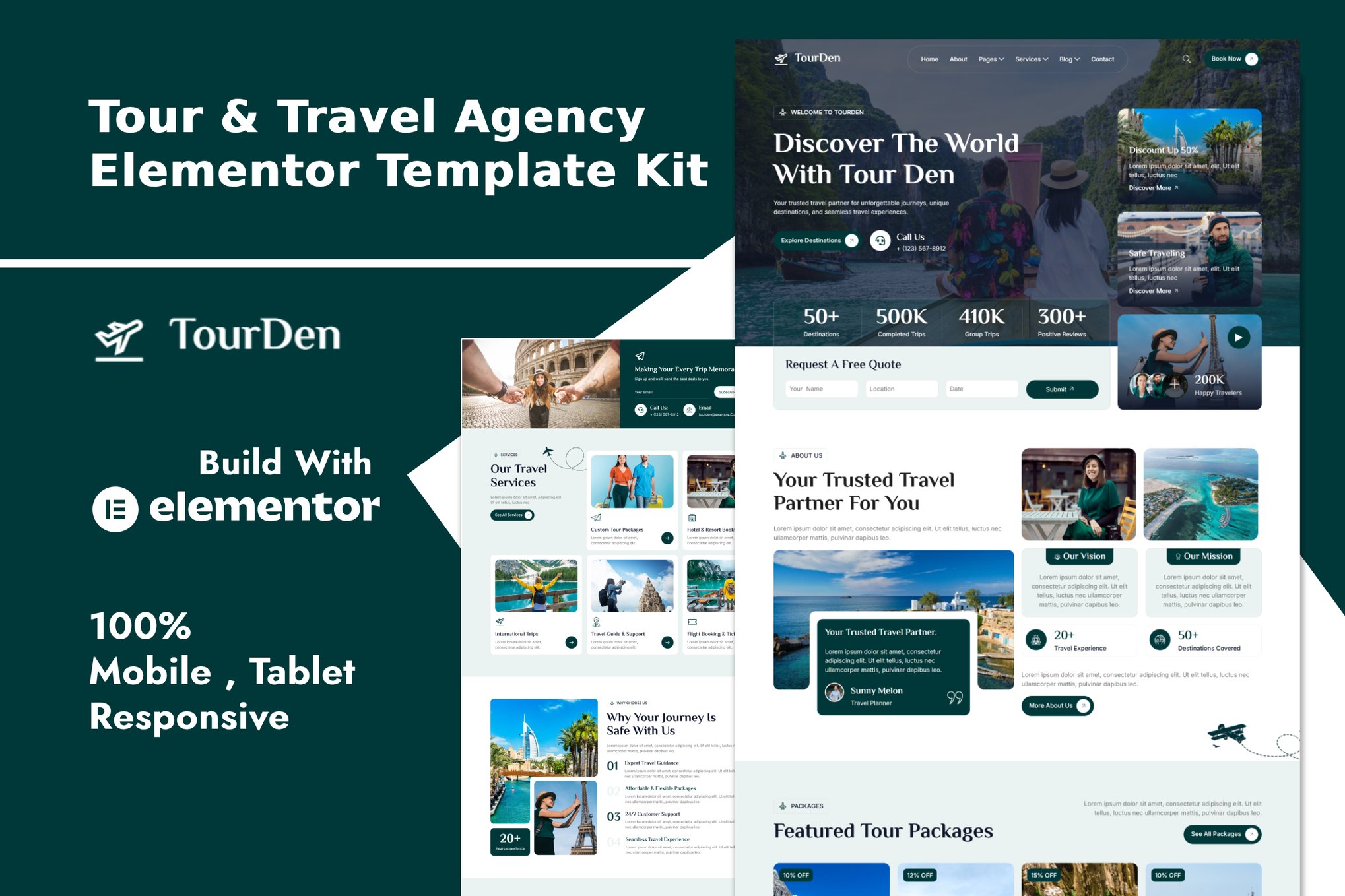 TourDen - Tour & Travel Agency Elementor Template Kit template kit cover image