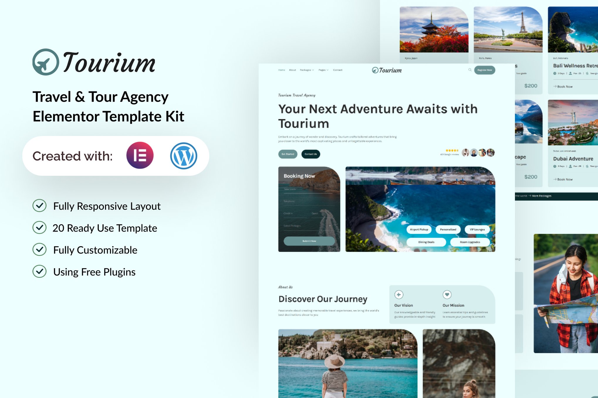 Tourium - Travel & Tour Agency Elementor Template Kit template kit cover image