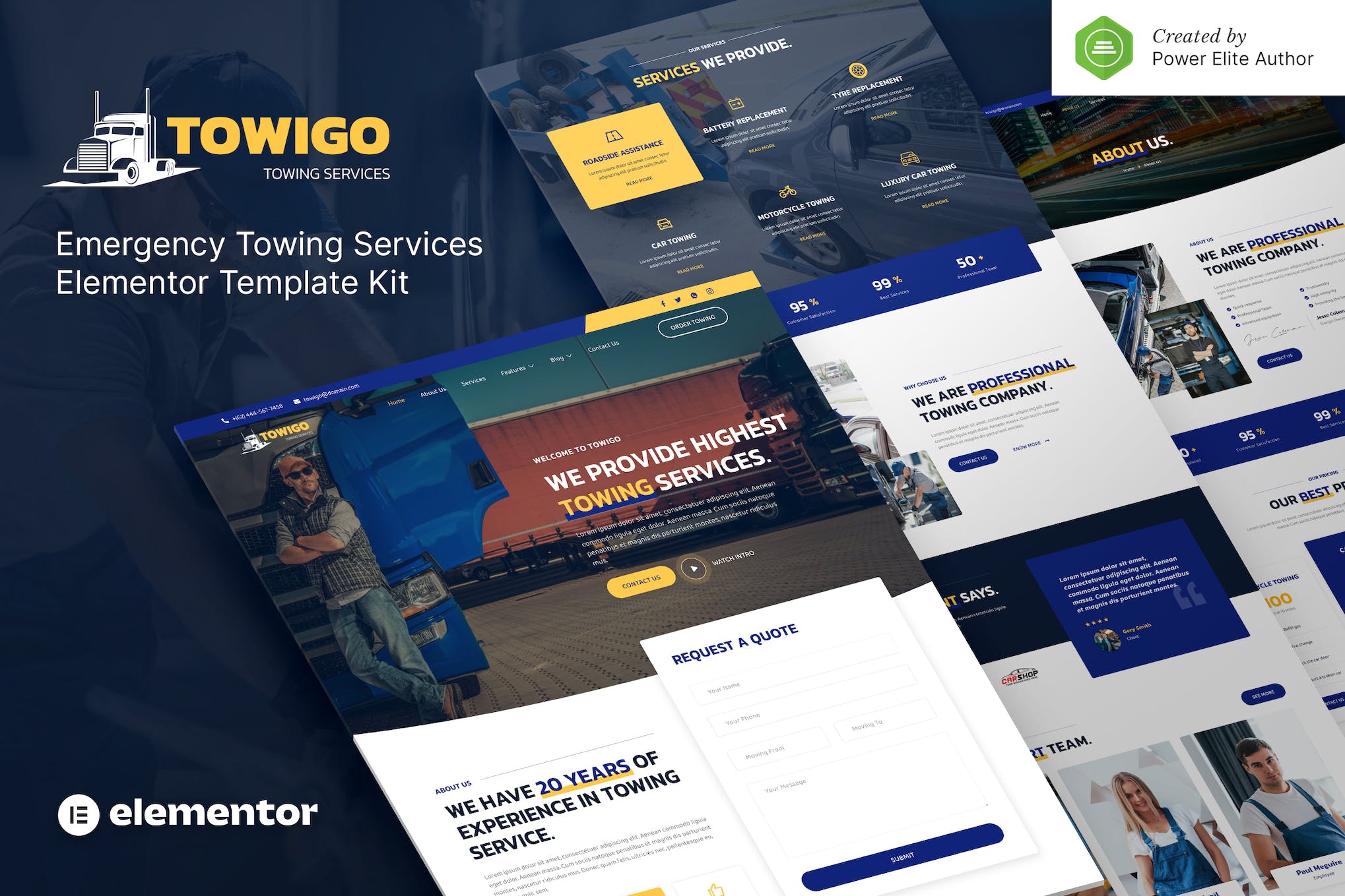 Towigo – Emergency Towing Services Elementor Template Kit template kit cover image