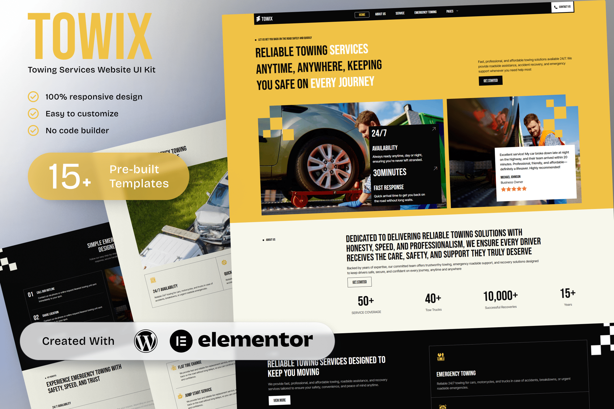 Towix - Towing Services Elementor Template Kit template kit cover image