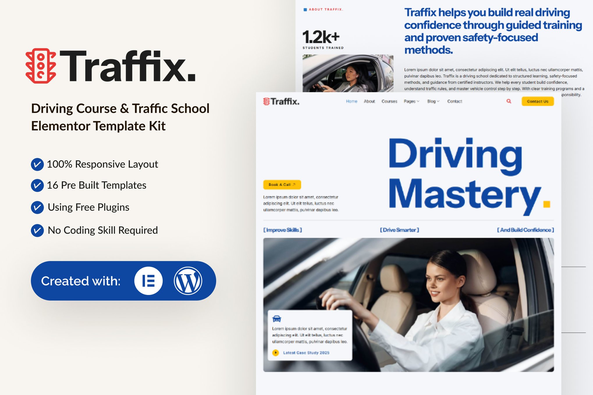Traffix - Driving Course & Traffic School Elementor Template Kit template kit cover image
