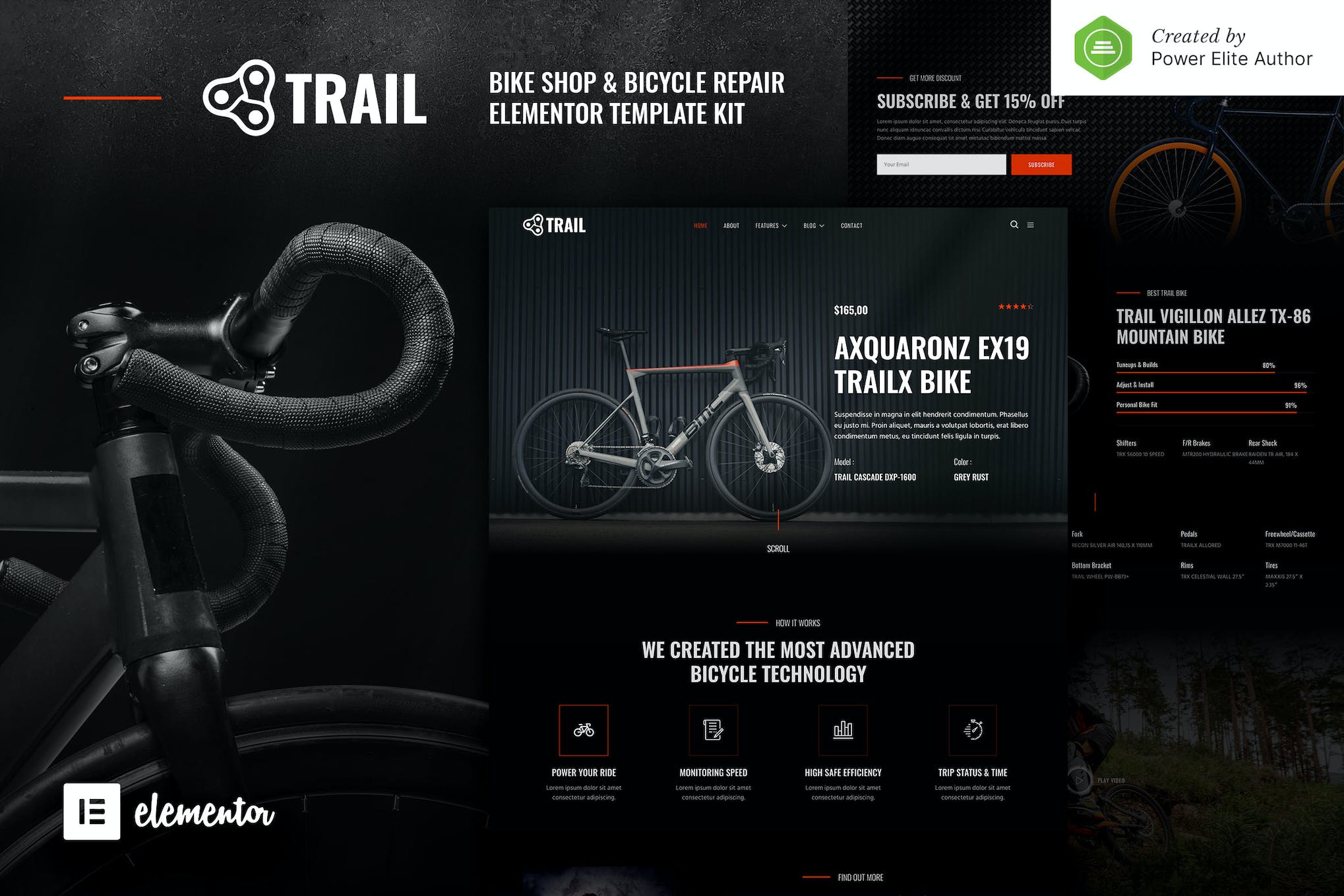 Trail – Bike Shop & Bicycle Repair Elementor Template Kit template kit cover image