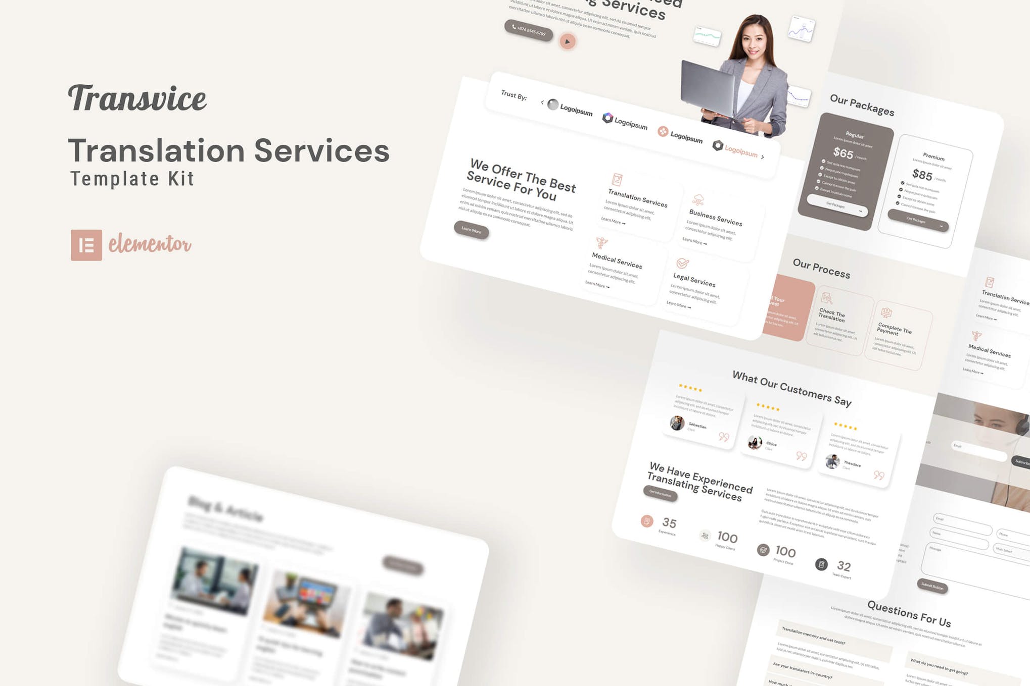 Transvice - Translation Website Elementor Template Kit template kit cover image