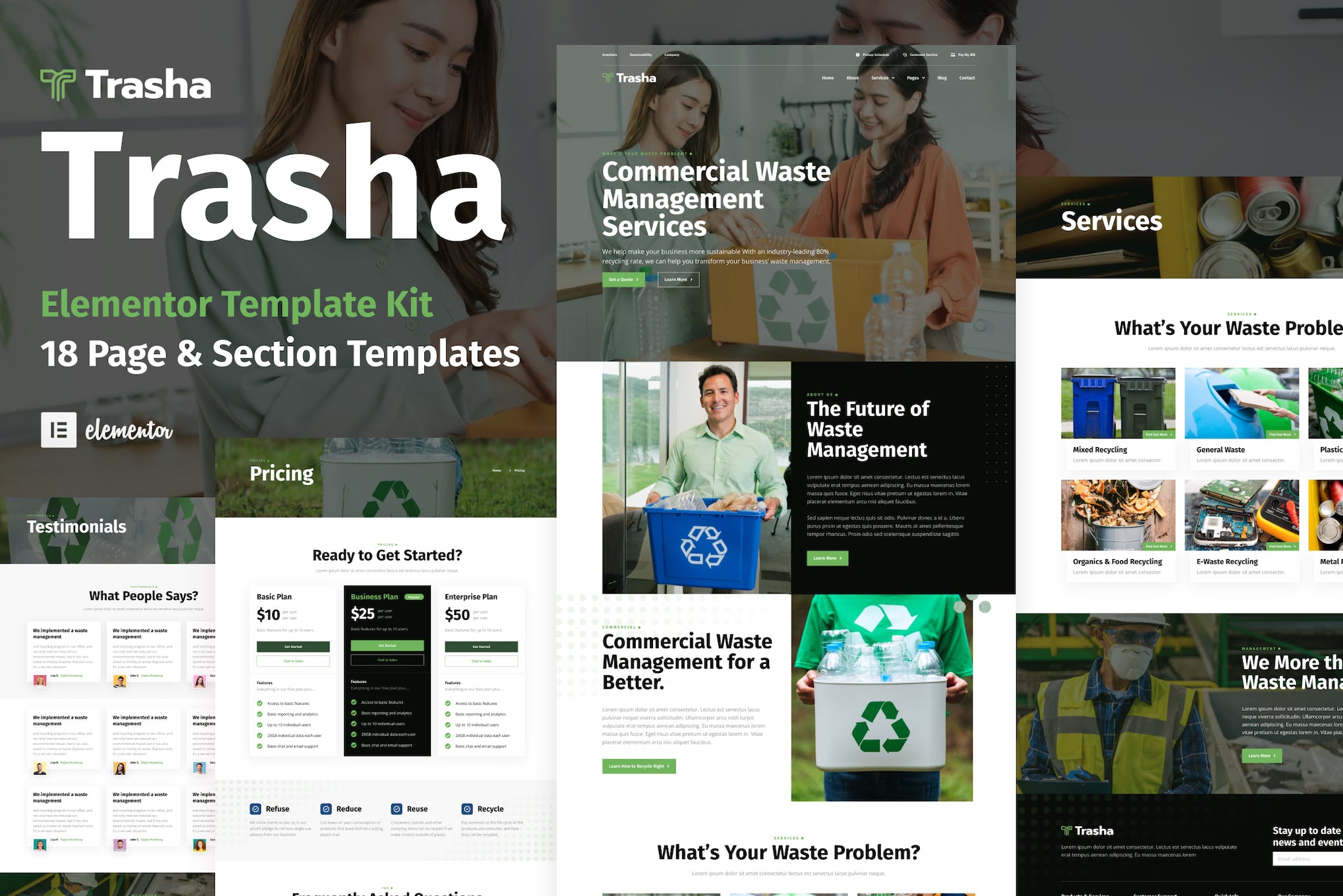 Trasha - Waste Management & Recycling Service Elementor Template Kit template kit cover image