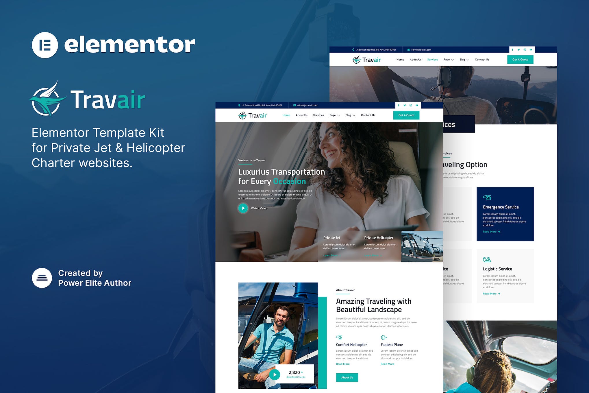 Travair - Private Jet & Helicopter Charter Elementor Template Kit template kit cover image