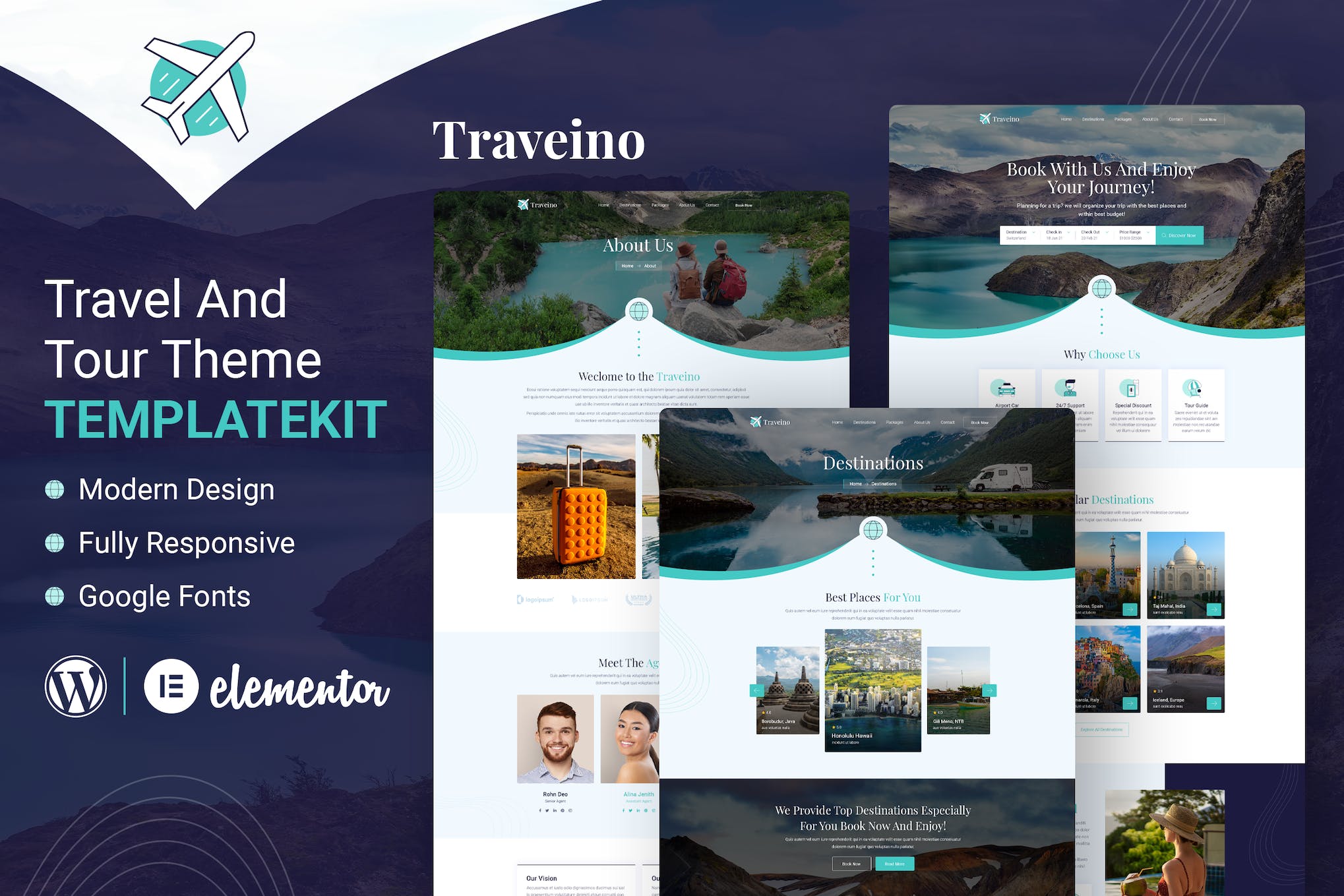 Traveino - Travel Agency Elementor Template Kit template kit cover image