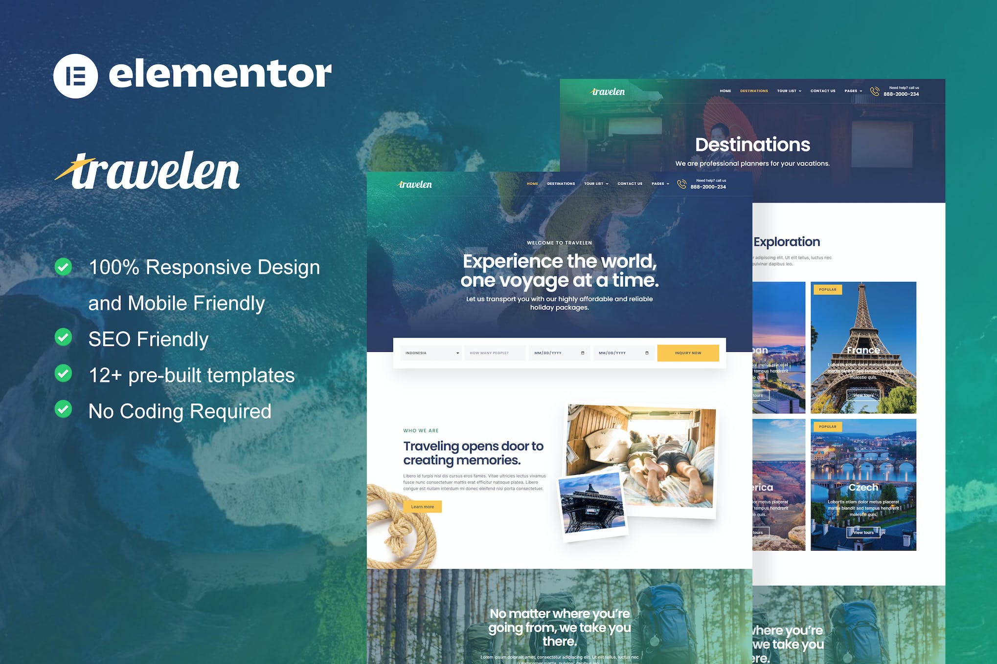 Travelen - Travel & Tour Agency Elementor Pro Template Kit template kit cover image