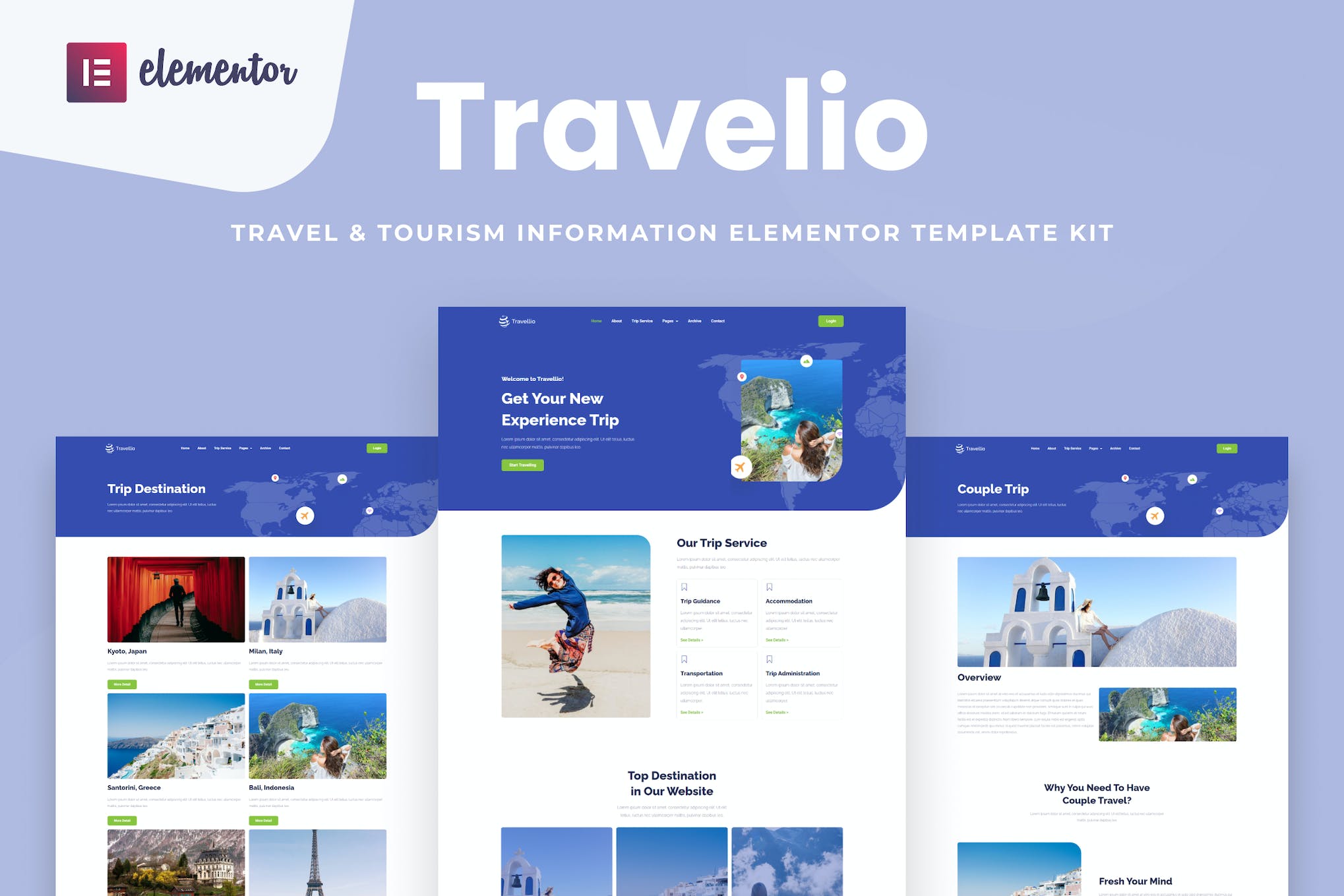 Travelio - Travel & Tourism Elementor Template Kit template kit cover image