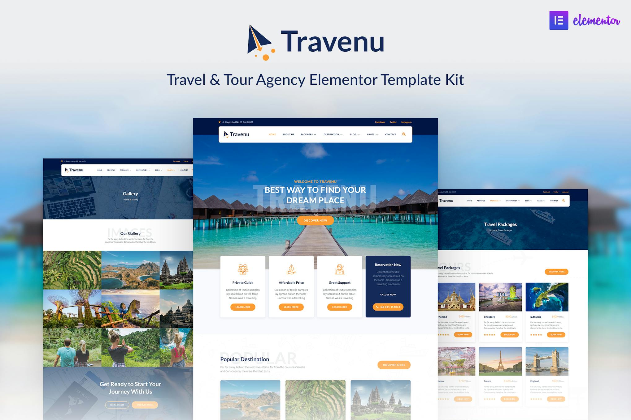 Travenu – Travel & Tour Agency Elementor Template Kit template kit cover image