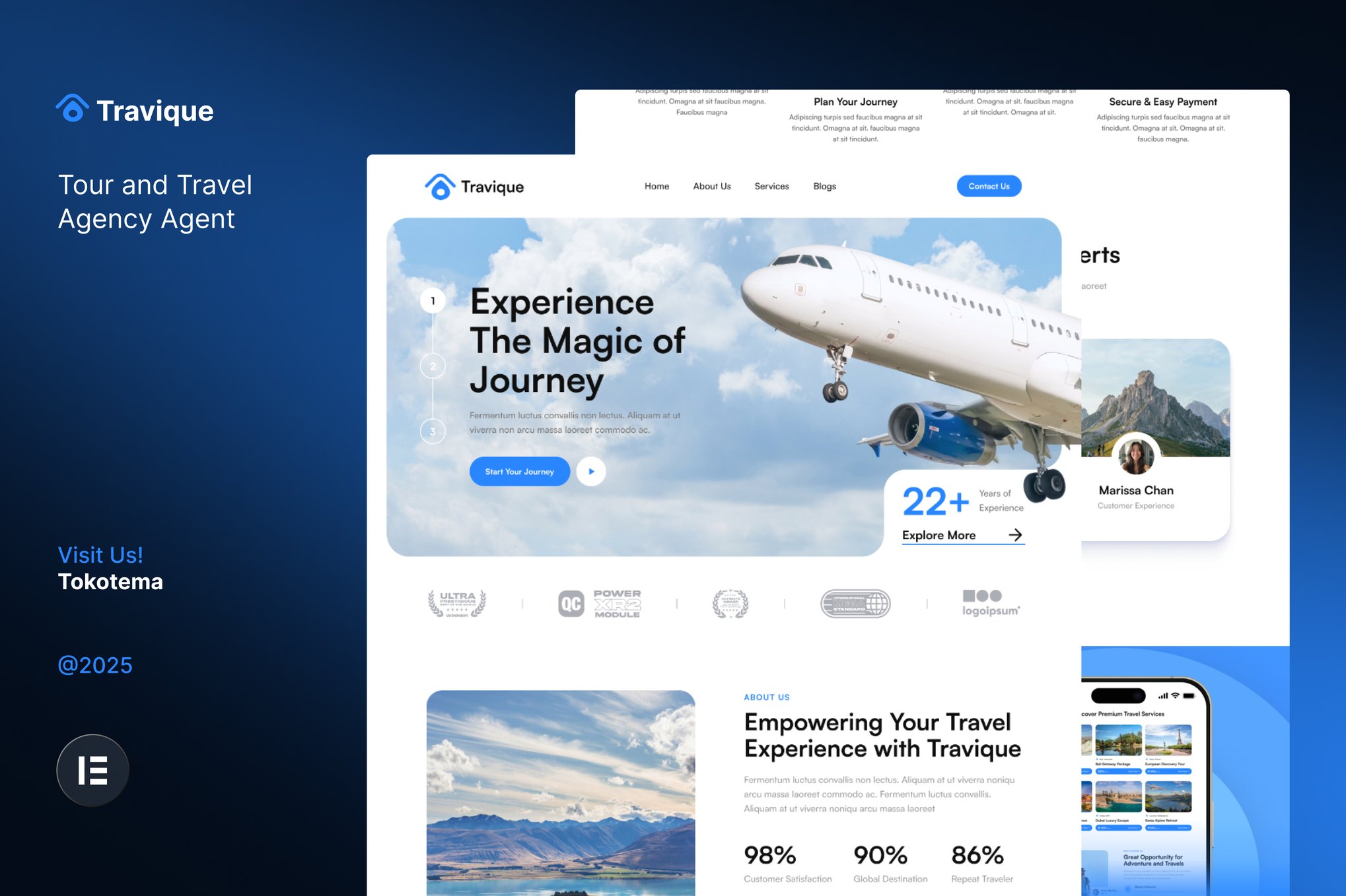 Travique - Tour & Travel Agency Agent Website Elementor Template Kits template kit cover image