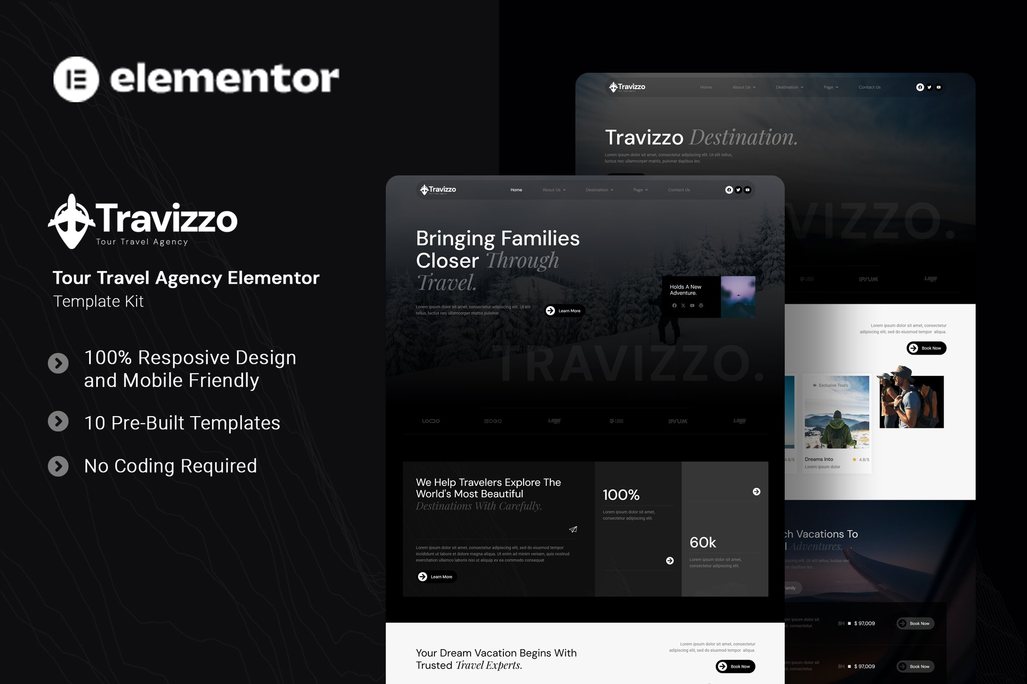 Travizzo - Tour Travel Agency Elementor Template Kit template kit cover image