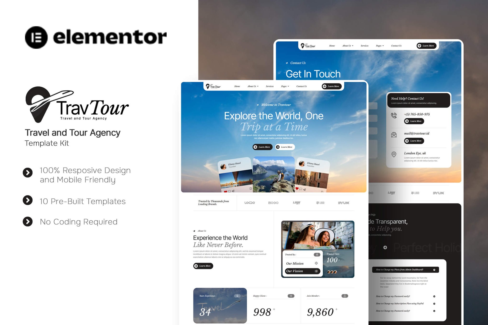 Travtour - Travel and Tour Agency Elementor Template Kit template kit cover image