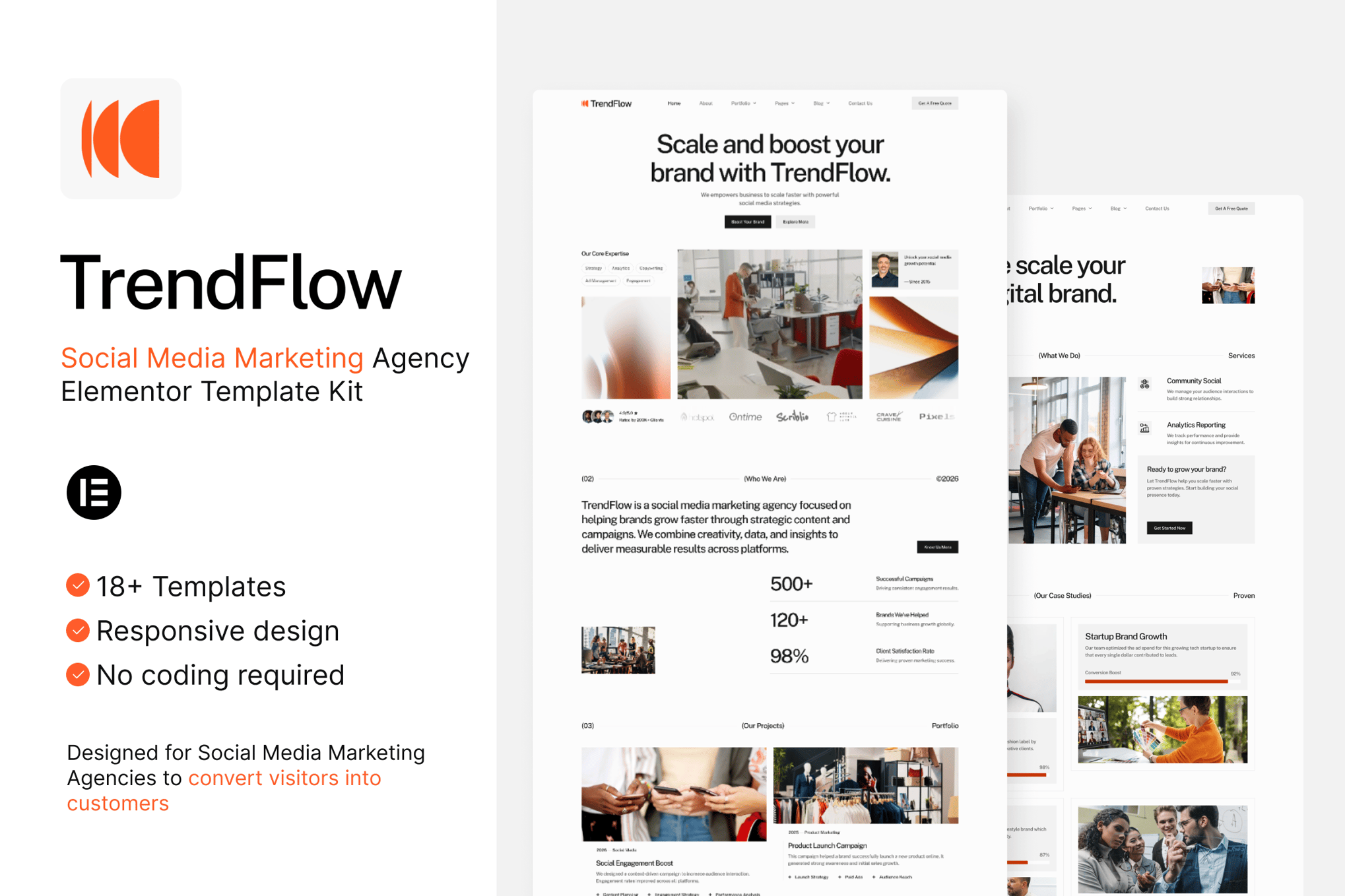 TrendFlow - Social Media Marketing Agency Elementor Template Kit template kit cover image