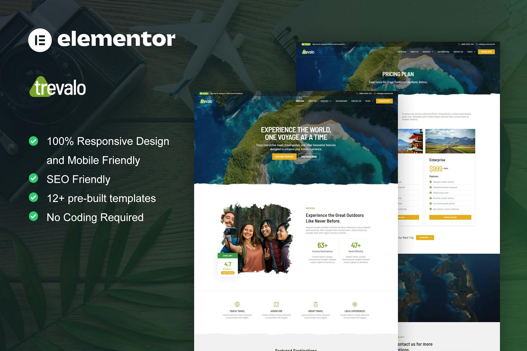 Trevalo - Travel & Tour Agency Elementor Pro Template Kit template kit cover image