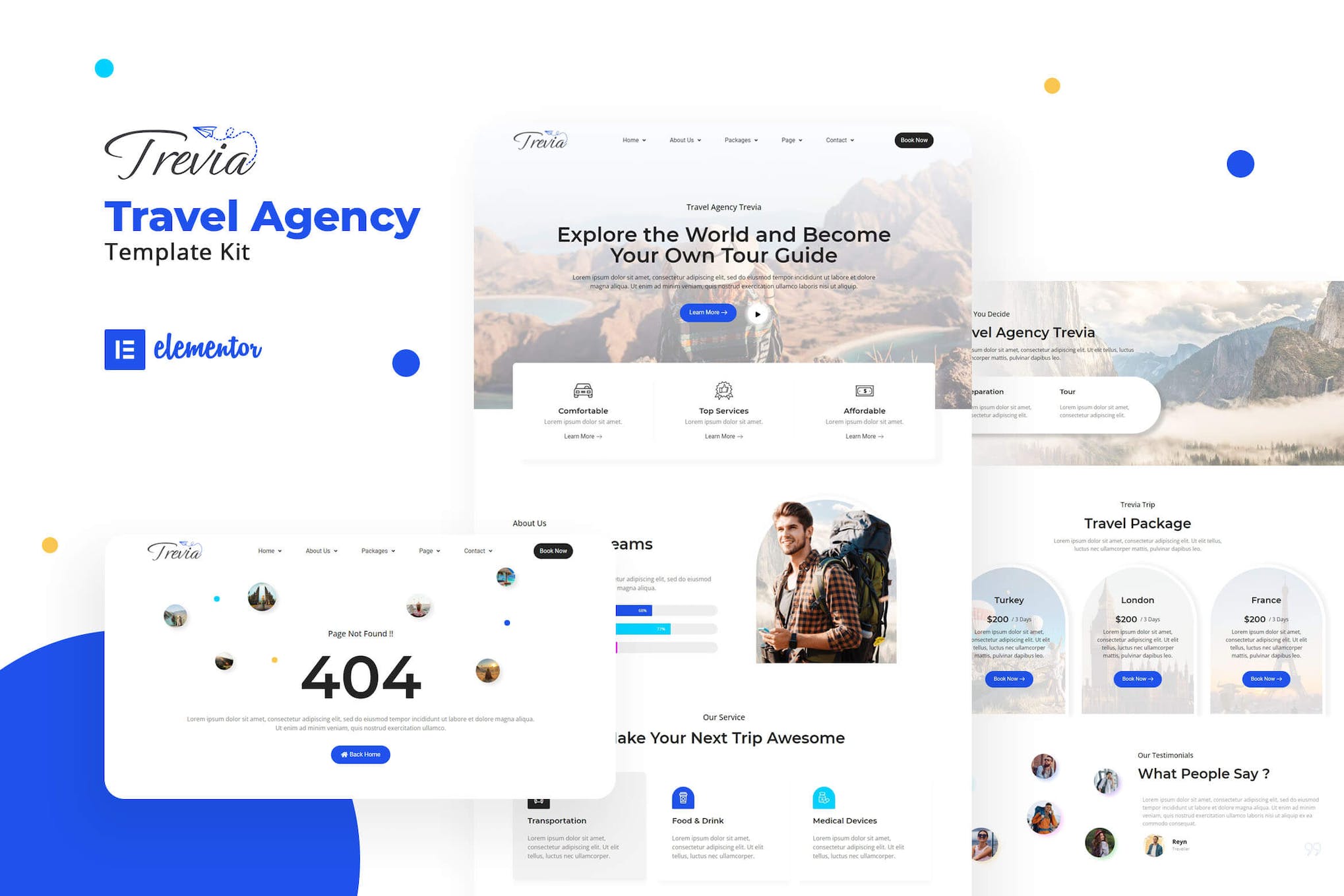 Trevia - Travel Agency Elementor Template Kit template kit cover image