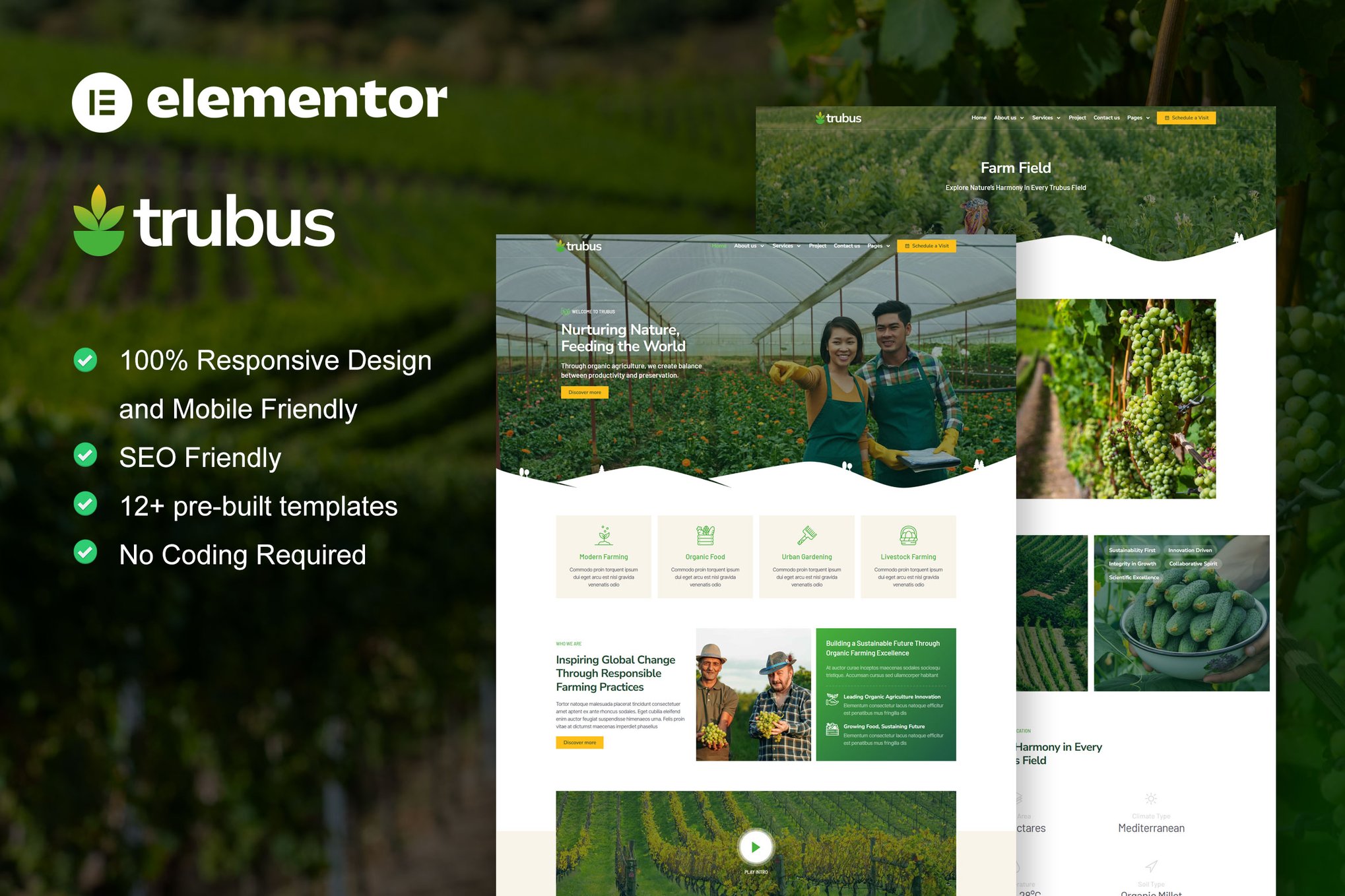 Trubus - Agriculture & Organic Farming Elementor Pro Template Kit template kit cover image