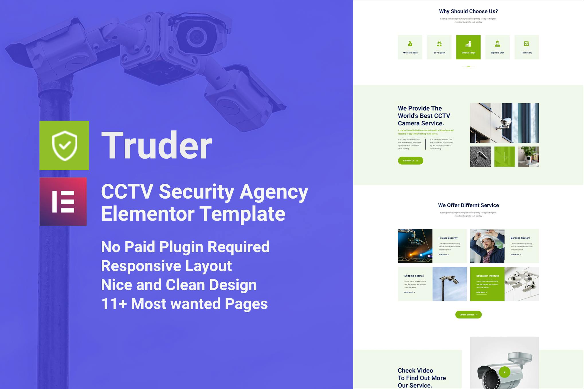 Truder - CCTV Security Service Elementor Template Kit template kit cover image